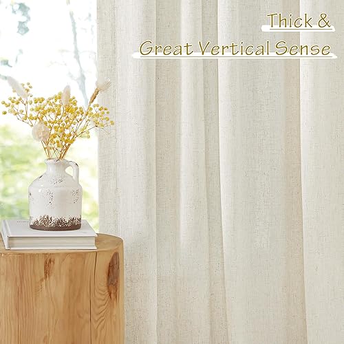 Miniatura 7 de NICETOWN Juego de 2 paneles de cortinas y cortinas de lino natural de 96 pulgadas de largo, bolsillo para cortinero, pestaña trasera, cinturón de