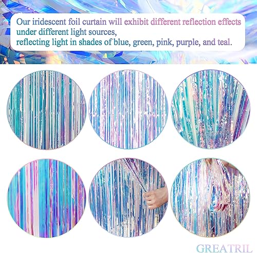 Miniatura 3 de GREATRIL Cortinas de flecos de papel de aluminio iridiscente, 2 paquetes y manteles de fiesta rosa, 2 paquetes para decoración de fondo de fiesta
