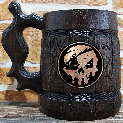 Miniatura 2 de Sea Beer Mug, 22 oz, Pirate Beer Stein, Beer Mugs with Handles, Gamer Gift, Personalized Wooden Beer Tankard, Custom Gift for Men, Gift for Him
