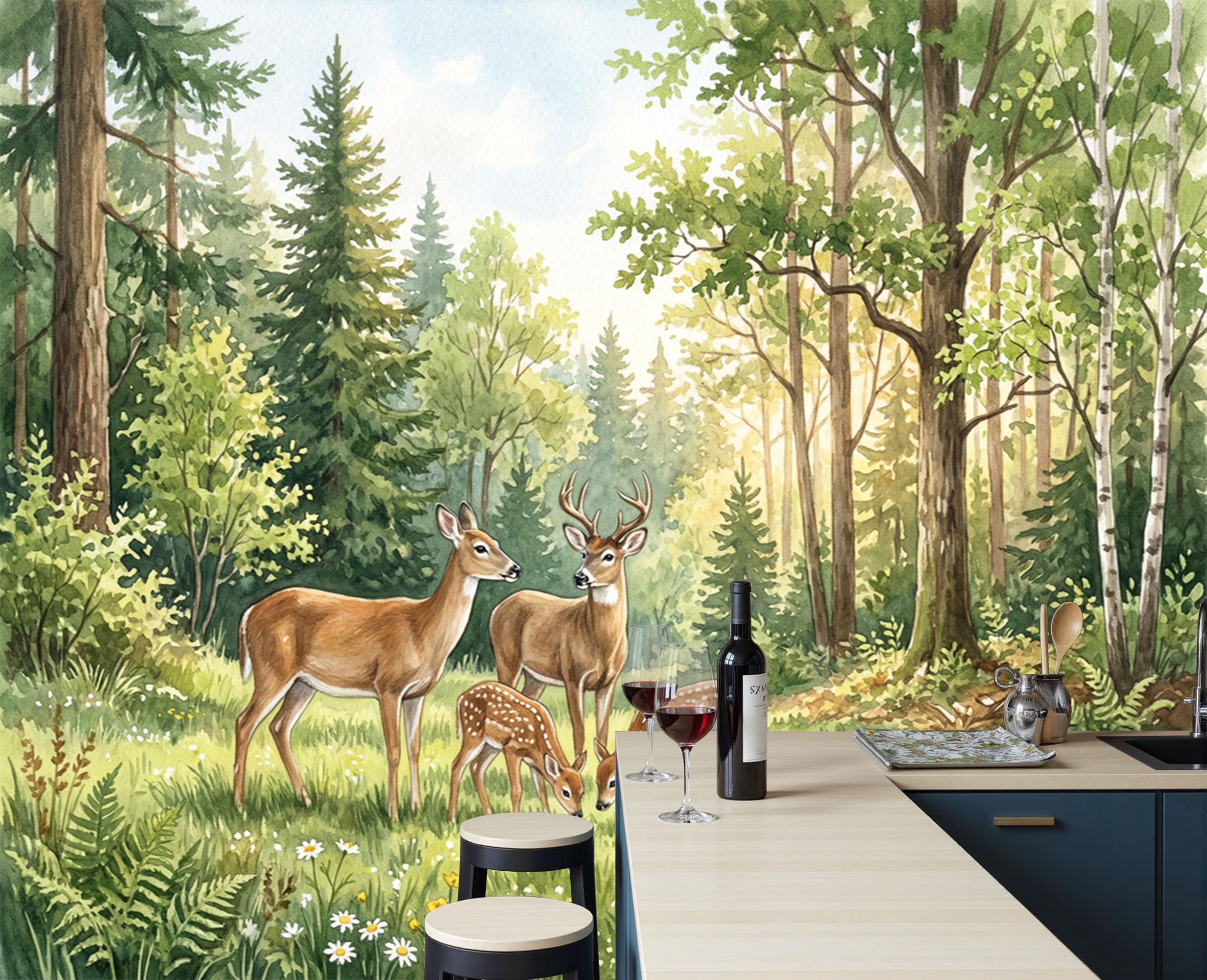 Papier peint panoramique forêt cerf la solution simple pour rénover et habiller un grand mur