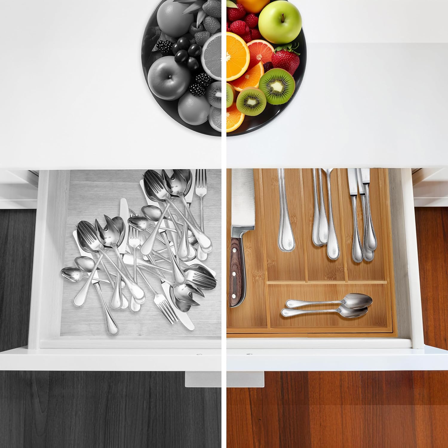 Relaxdays Cutlery Boxes, Expandable Bamboo Cutlery Tray, 5-7 Compartments, HxWxD: 5 x 30.5-50 x 47 cm, Natural