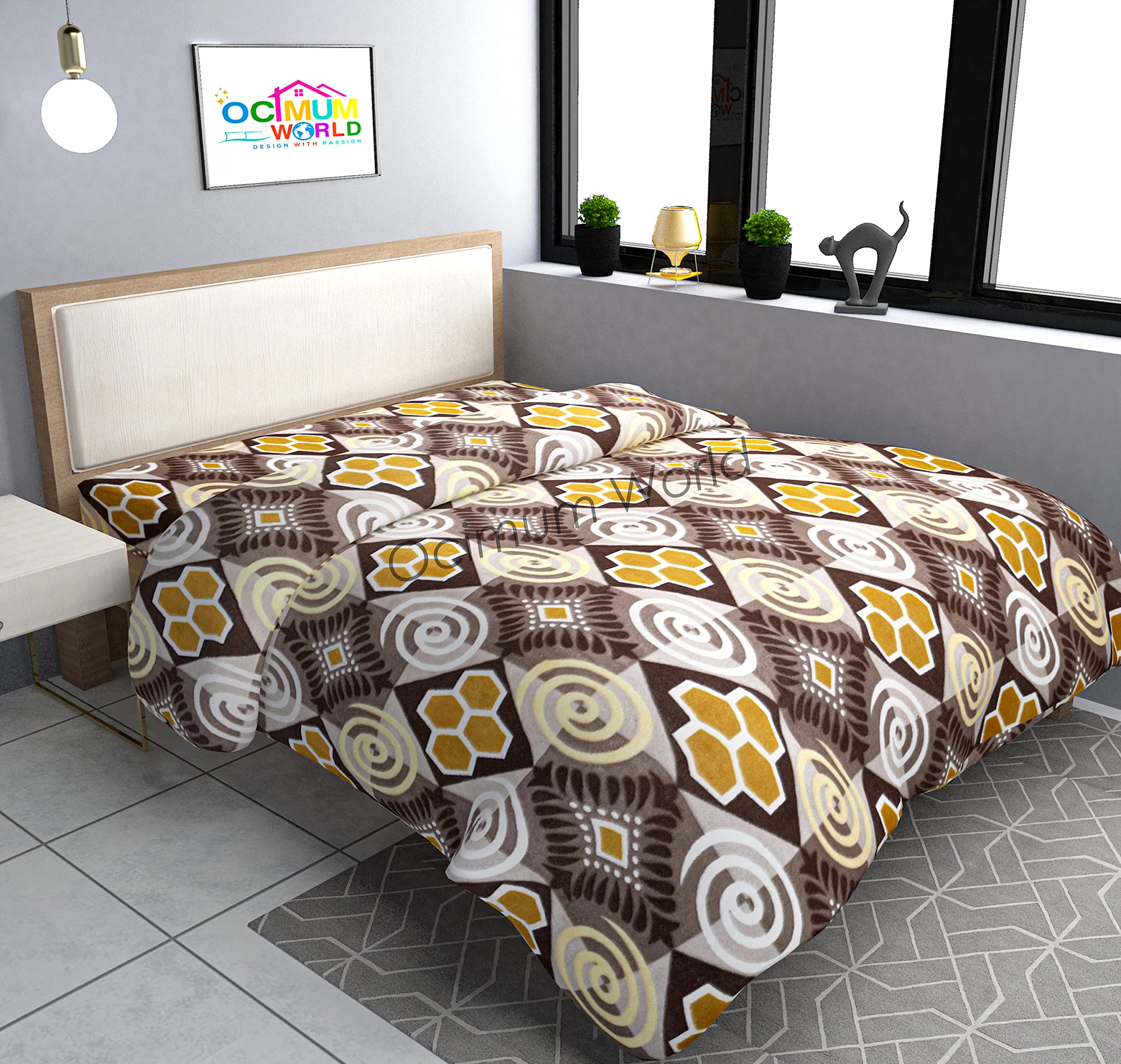 MORADO® Woolen Fabric 200 TC Geometric Pattern Single Bed Quilt Cover/Duvet Cover/Rajai Cover/Blanket Cover for Winters (60X90 Inches, Brown Colour)-image-1