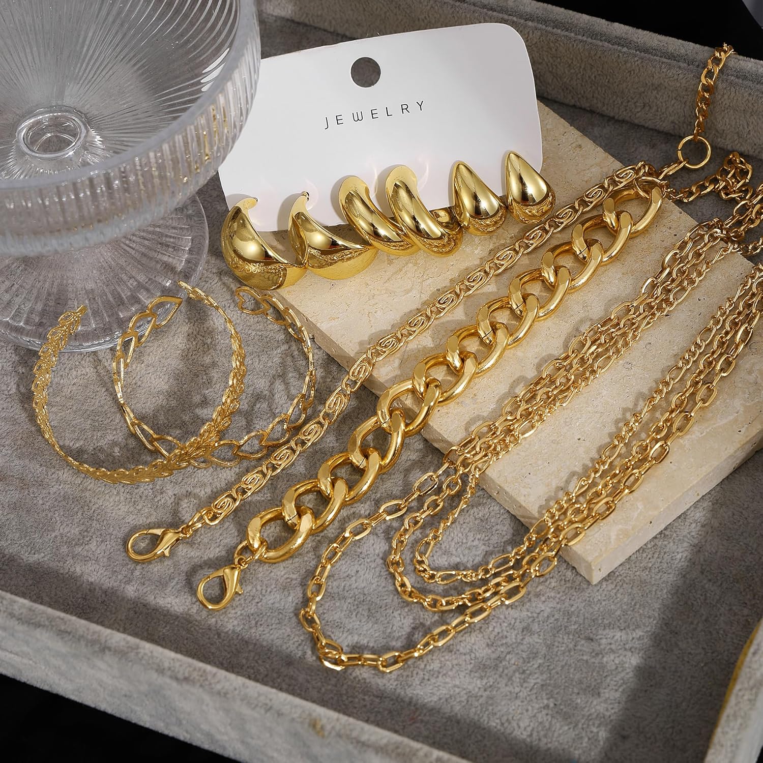 43 PCS Gold Jewelry Set for Women, Delicate Teardrop Hoop Earrings, Elegant Knuckle Rings, Adjustable Bracelets and Necklaces, Perfect Fashion Anniversary Birthday Jewelry Gift Packs - Image 5