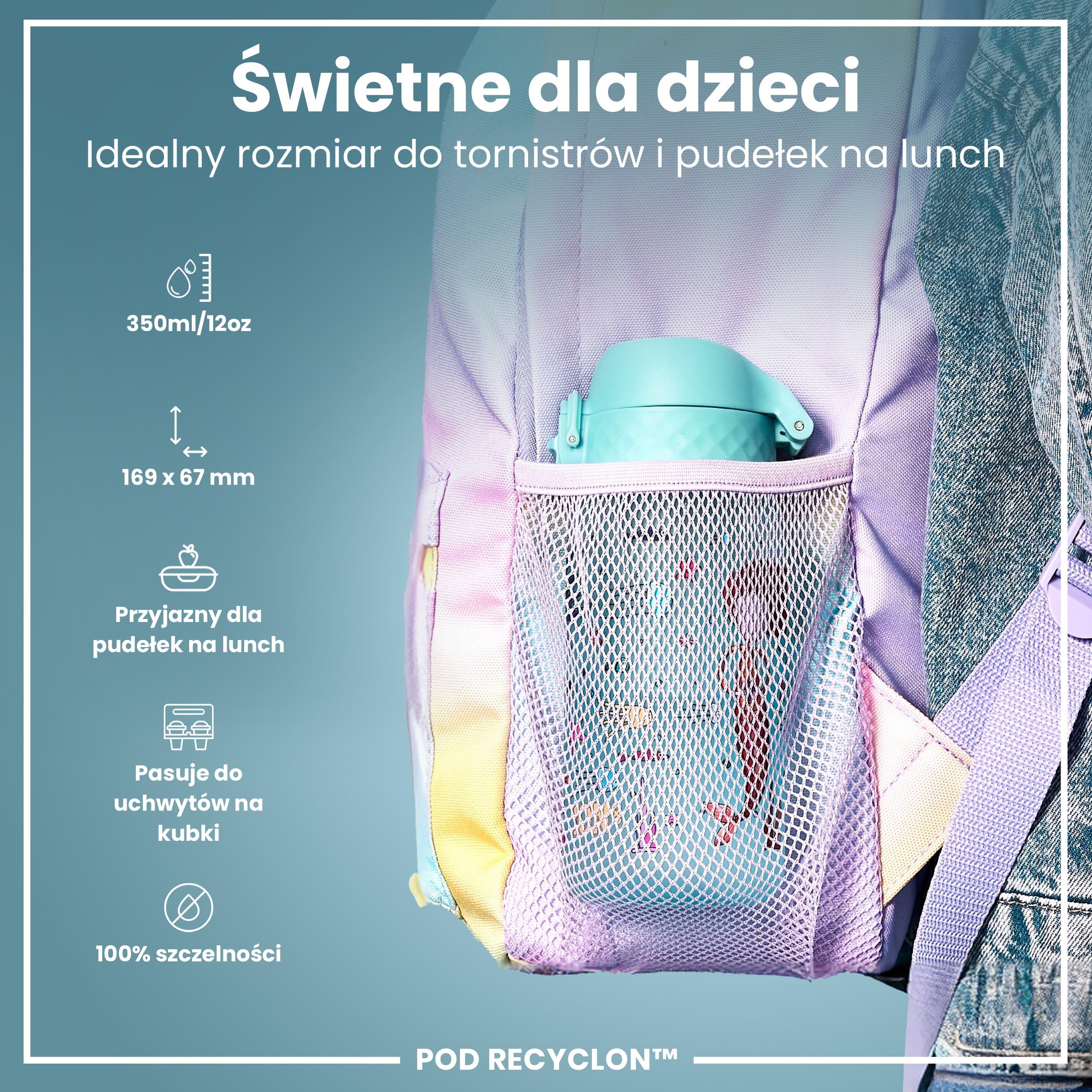 ION8 Butelka dla Dzieci, 350 ml/12 oz, Szczelna, Łatwa do Otwarcia, Bezpieczny Zamek, Można Myć w Zmywarce, Bez BPA, Uchwyt do Przenoszenia, Łatwa do Czyszczenia, Bezwonny, Syreny
