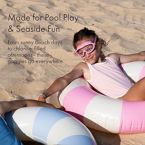 Miniatura 4 de Petites Pommes Gafas de natación para niños de 3 a 8 años  Silicona ligera, lente ancha antivaho, diseño retro, correas ajustables, hebilla segura