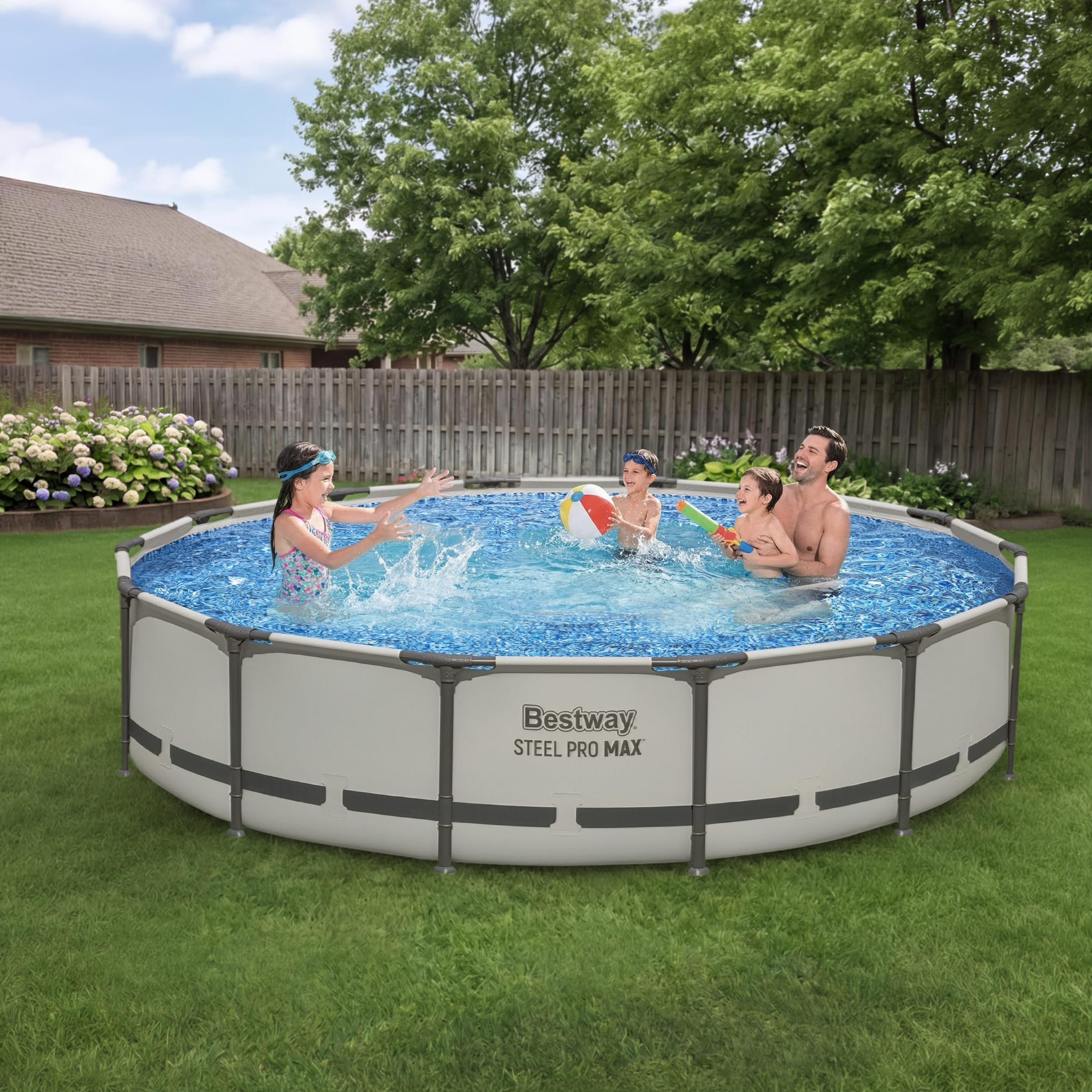 Bestway 56597E Pro MAX Piscina de superficie de 4,3 m x 83,8 cm | Piscina redonda con marco de acero | No requiere herramientas, gris