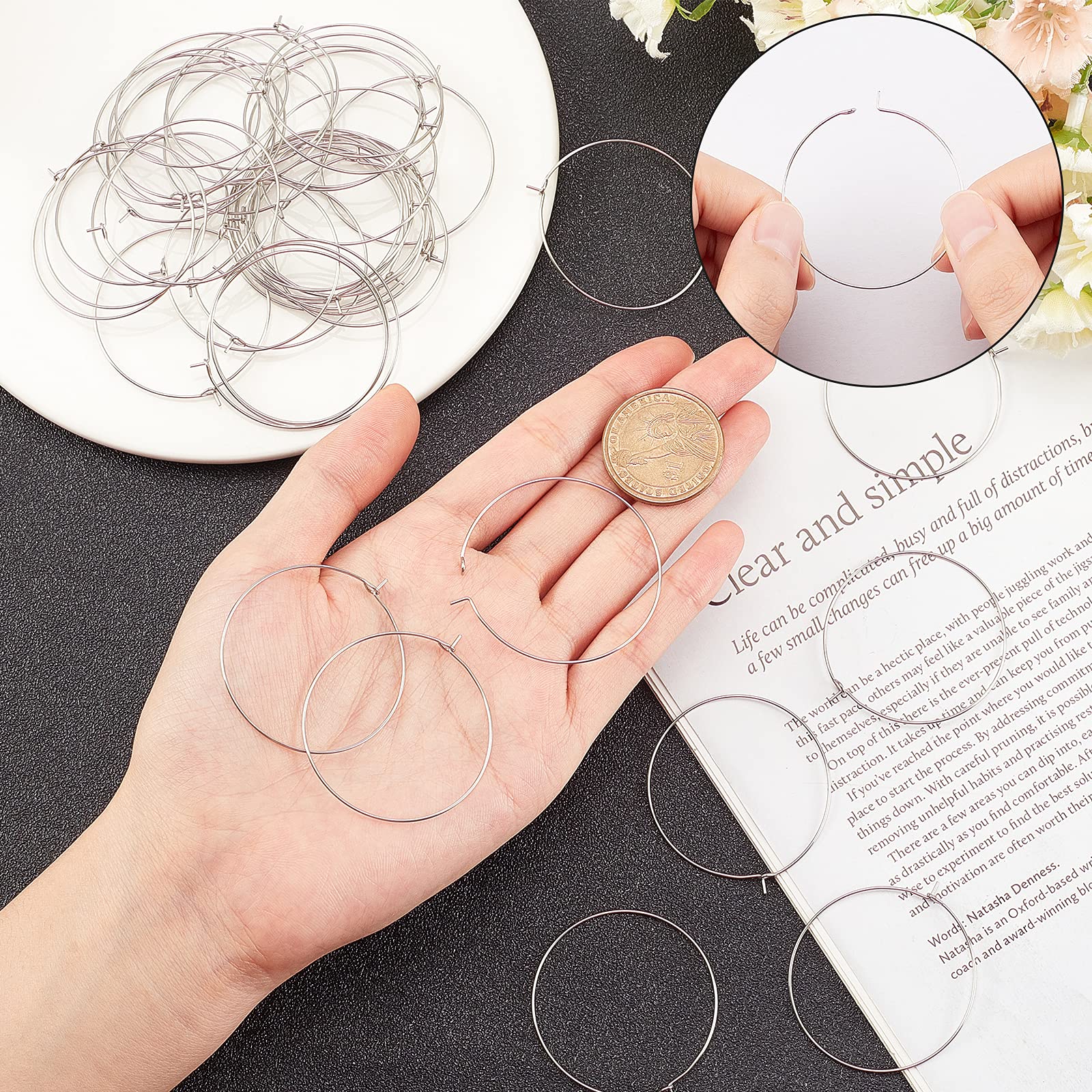 Lot De 100 Connecteurs Ronds En Acier Inoxydable Hypoallergénique