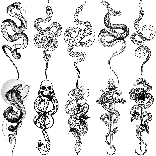 Goromon 10 hojas de tatuajes temporales realistas de serpiente para mujeres y hombres antebrazo brazo sexy tribal 3D cobra mamba víbora serpiente