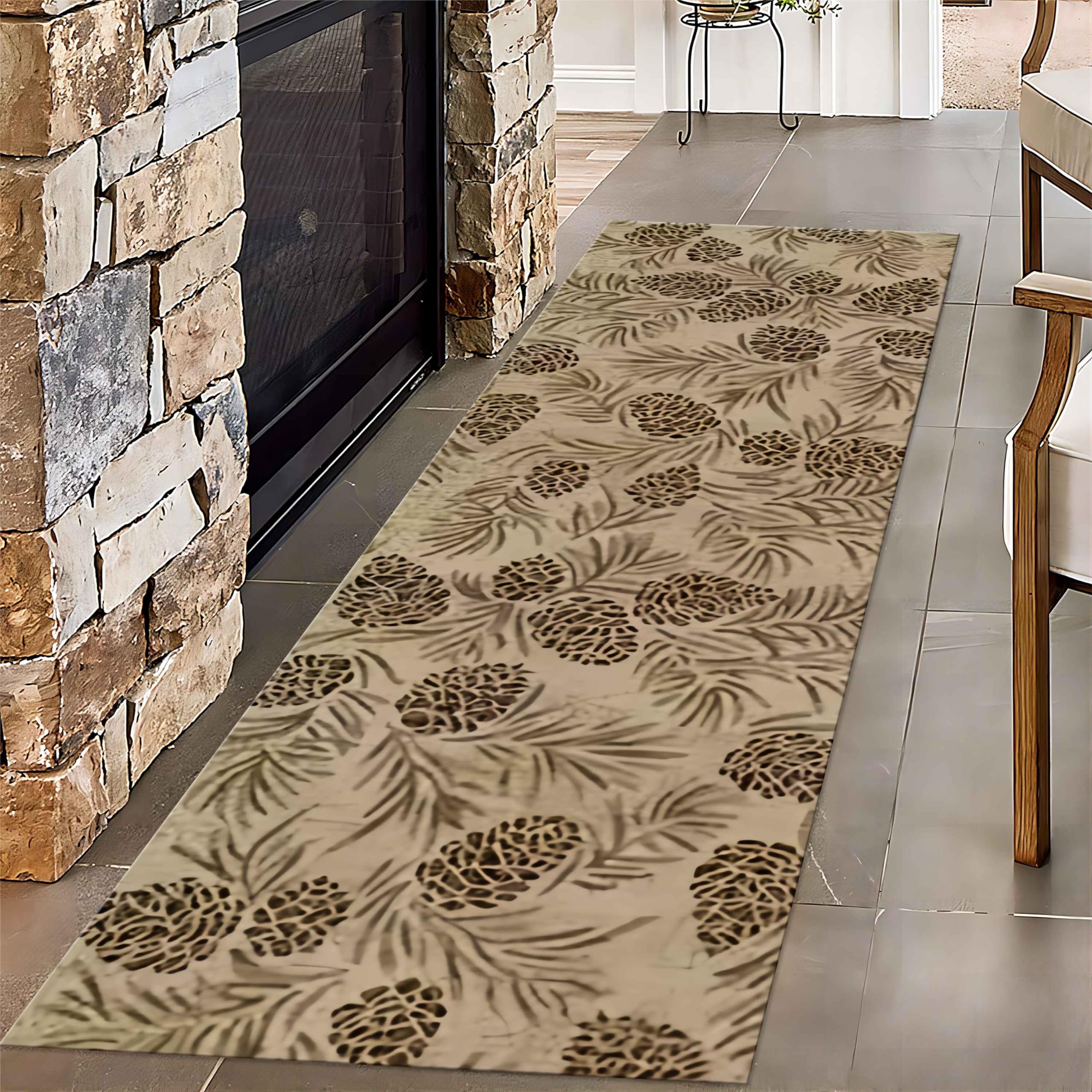 SOJAWA Wild Pinecone Rug Runners for Hallways, 2x10ft, Native American Hunting Entrance Rug, Pet Friendly Absorbent Easy Clean Rugs, Low Pile