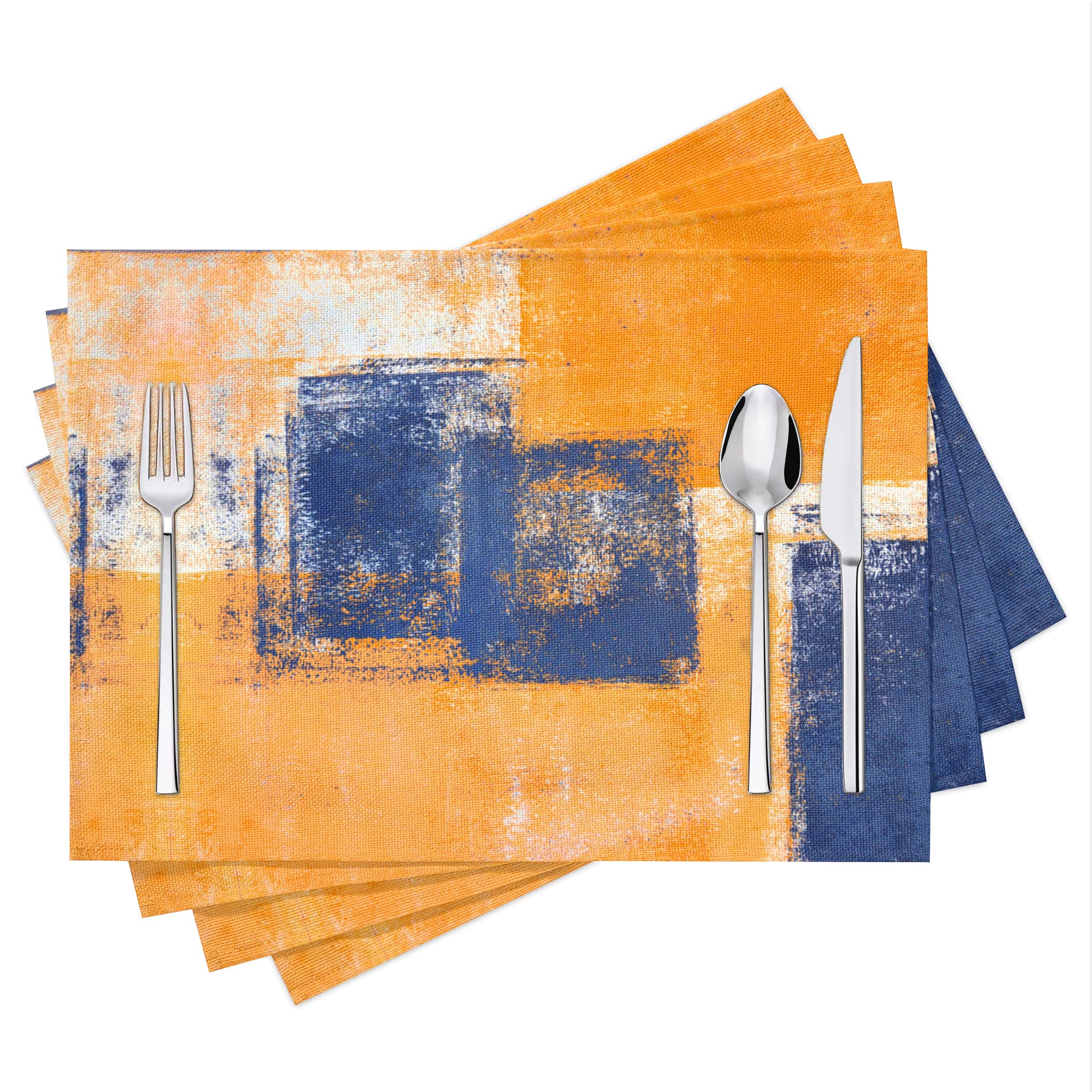 Modern Art Placemats Set of 4 Yellow Abstract Painting Place Mats Washable Linen Blue Placemat for Kitchen Dining Table Home Dinner Party Decor 18x12