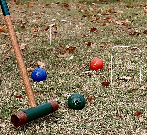 Miniatura 5 de SPORT BEATS Juego de croquet para seis jugadores de madera de goma de 32 pulgadas con funda de transporte, 6 bolas, 9 mechones, 2 estacas