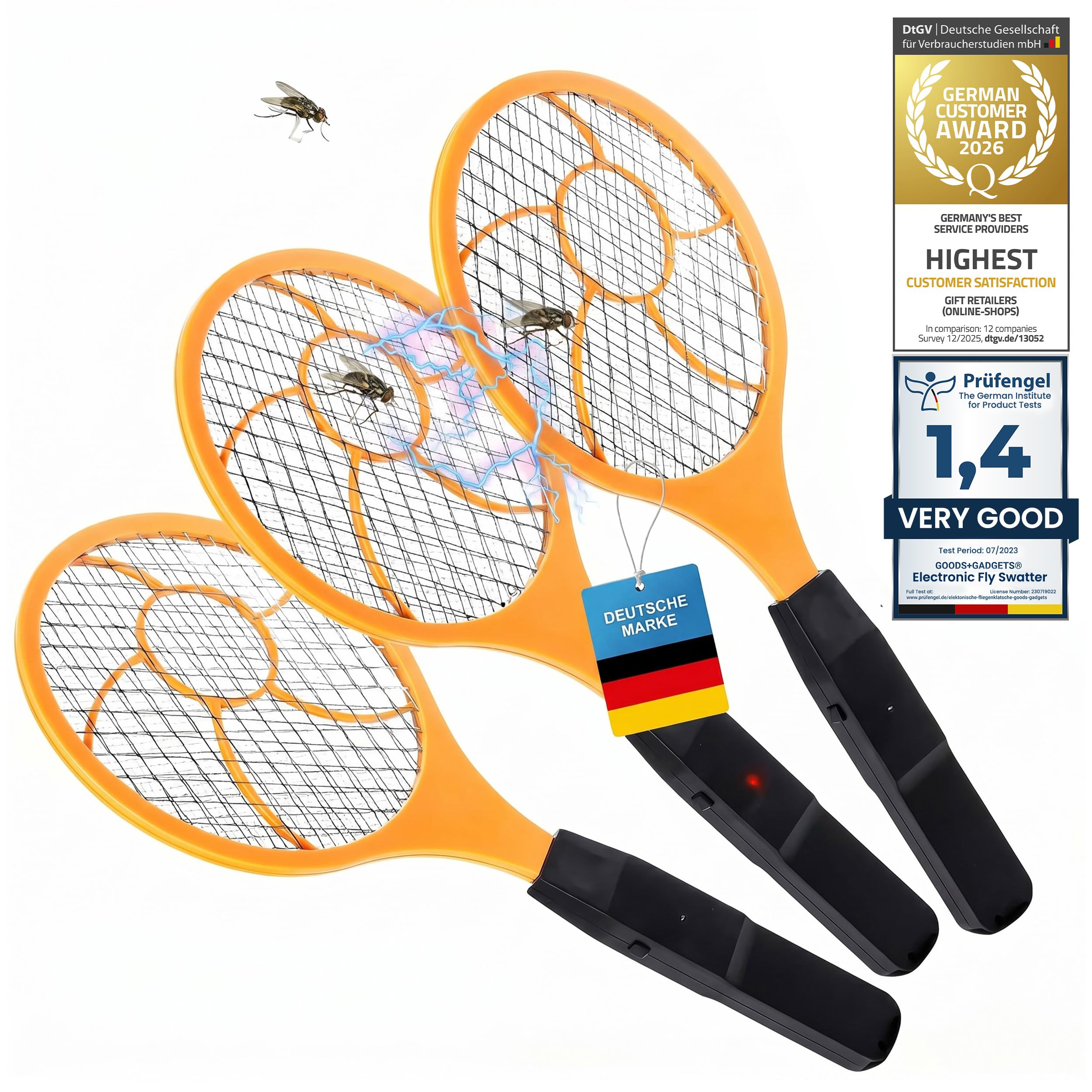 GOODS+GADGETS® Electric Fly Swatter 3-Pack - Bug Zapper Racket