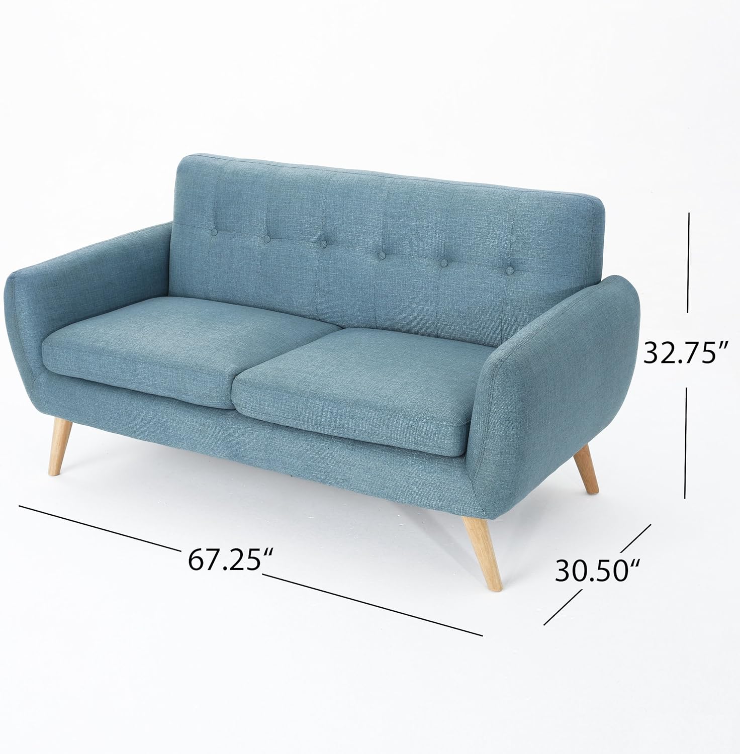 Christopher Knight Home Josephine Mid-Century Modern Petite Fabric Sofa, Blue / Natural