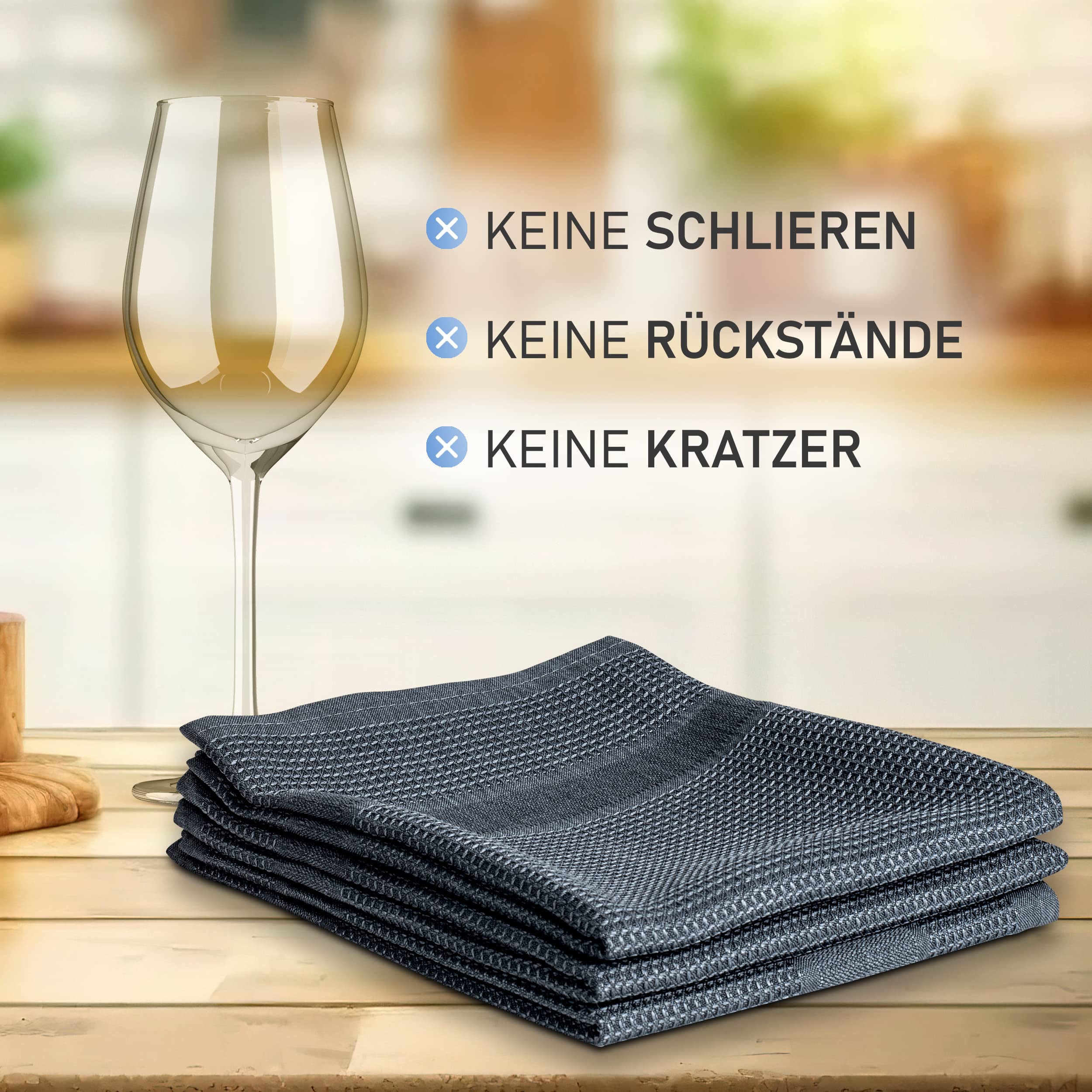 Mikrofasertücher 60x40 Set - Premium Geschirrtücher Mikrofaser, Streifenfreie Fenstertücher, Hochglanzfronten Tücher, Glastücher und Auto Microfasertücher