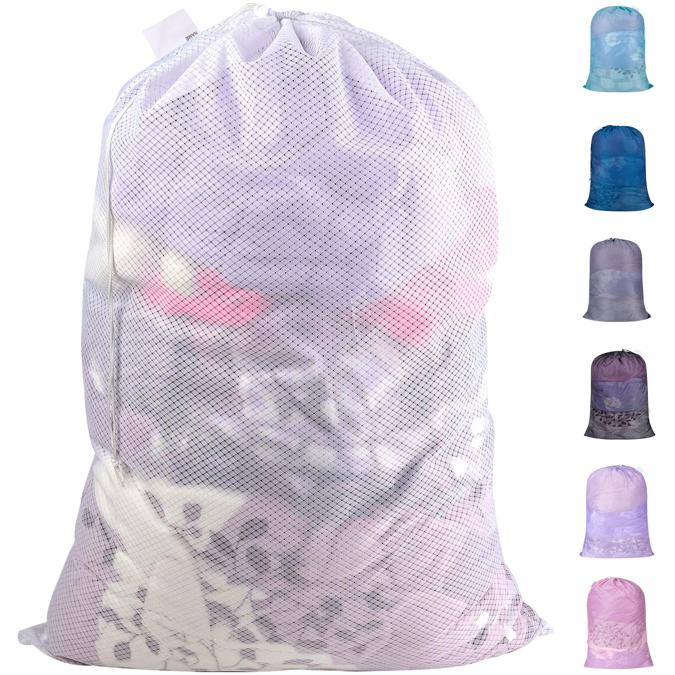 Gift for Women, Polecasa Extra Heavy Duty Large Diamond Mesh Laundry Bags with Drawstring Closure & ID Tag, Christmas Gift,24 x 36 inches Washable Storage Bag for College, Travel, Sports, Dorms, White