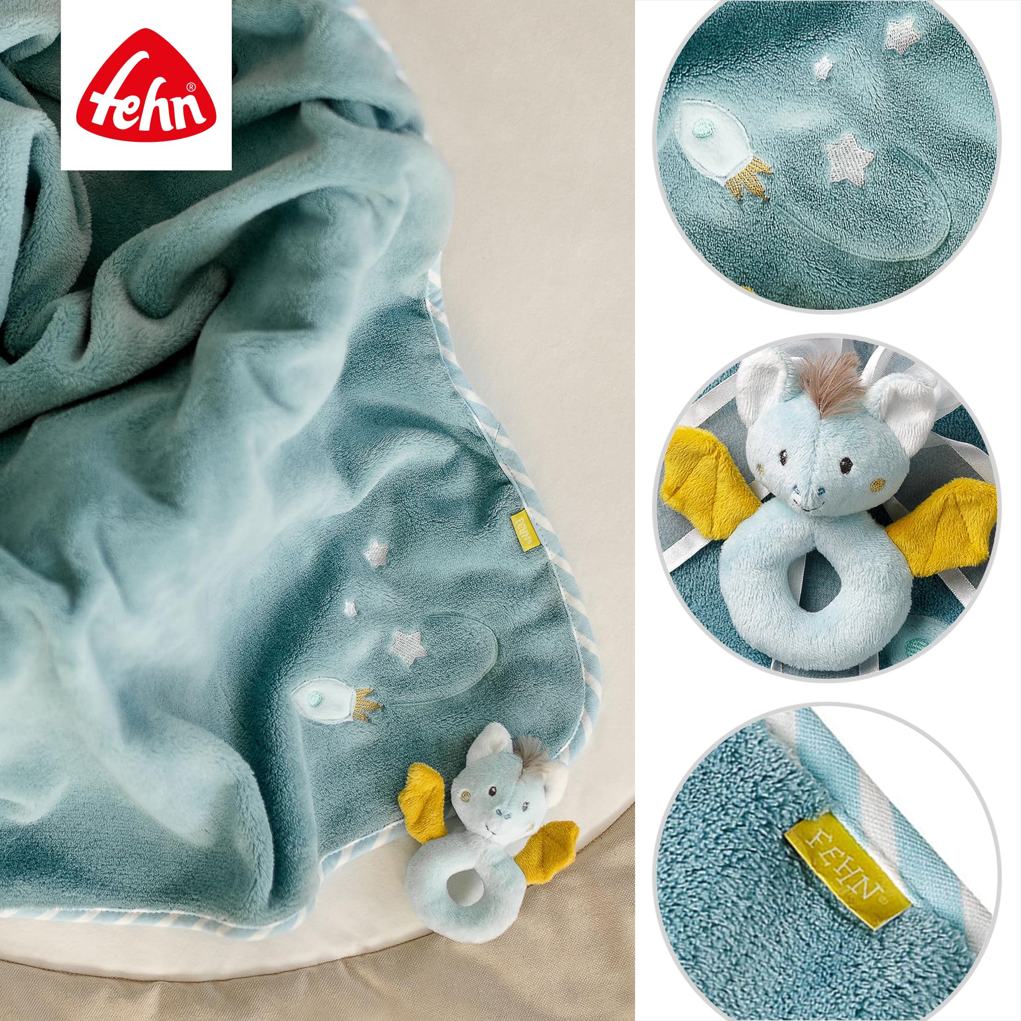 Fehn 065183 Kuscheldecke Fledermaus/Kuschelige Schmusedecke für Babys und Kleinkinder ab 0+ Monaten - zum Kuscheln, als Krabbelunterlage oder Schnuffeltuch, Maße: 100x75cm