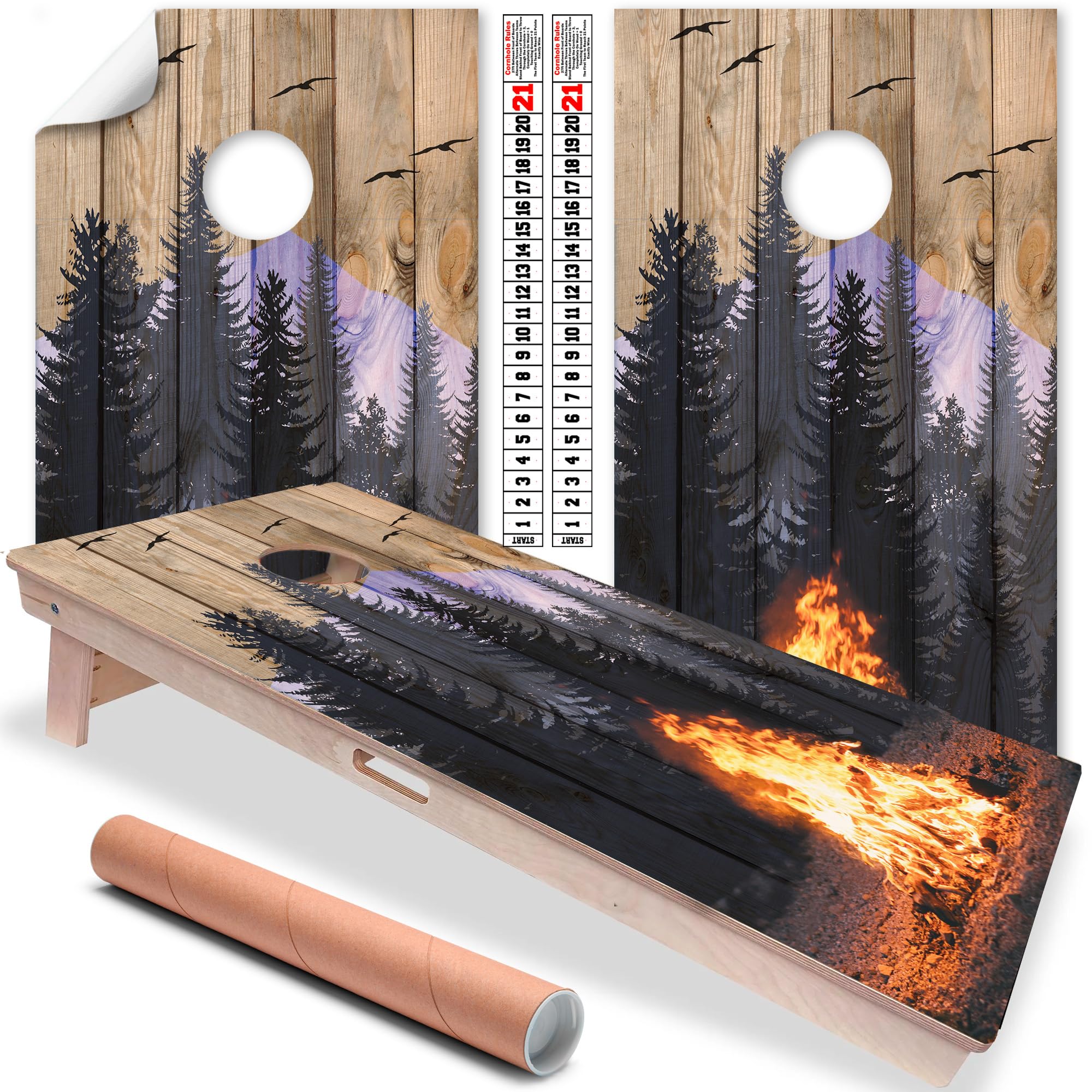 Cornhole Board Wraps & Decals for Boards Set of 2, Custom Cornhole Decal, 25+ Designs, Professional Cornhole Vinyl Wraps, Campfire Corn Hole Wrap, Cornhole Stickers