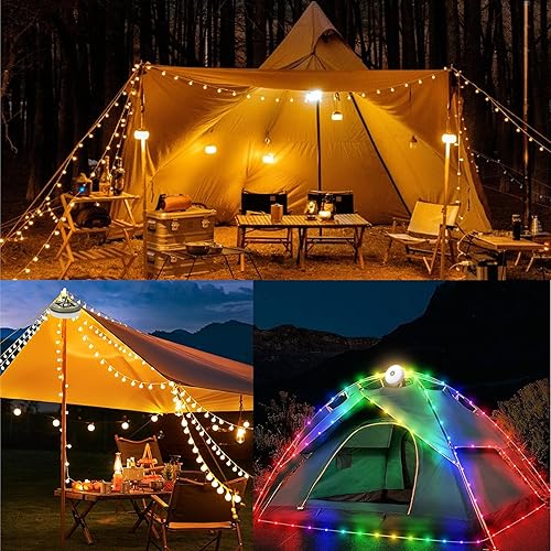 Miniatura 2 de Guirnalda de luces de camping, equipo esencial de campamento, luces de lámpara de 32.8 pies, impermeables, 4 en 1, cadena de luces para exteriores