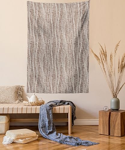Lunarable Tapiz abstracto tamaño individual, líneas onduladas monocromáticas con patrón de puntos, ilustración estilo garabato, estilo retro, para