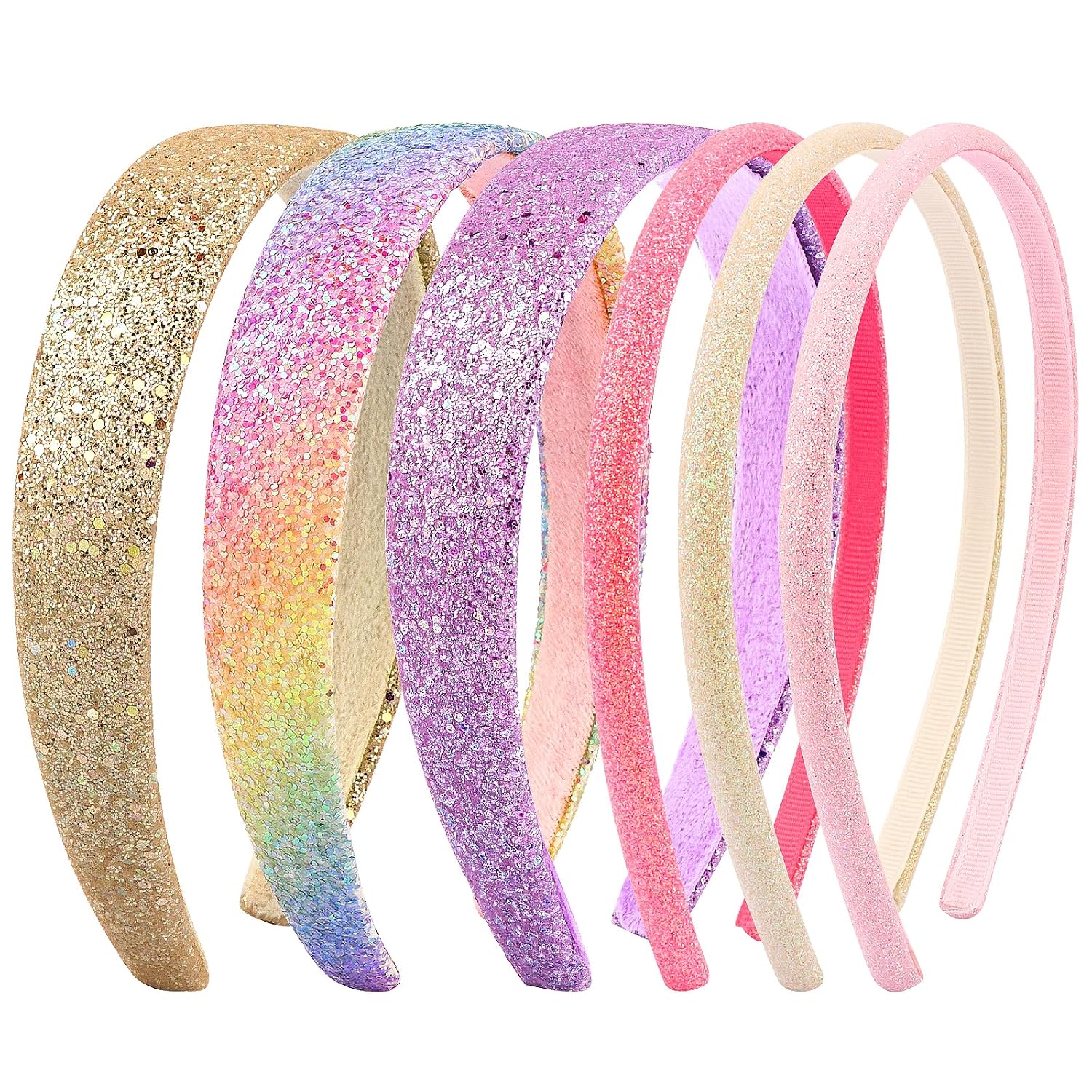 Chanaco Headbands for Girls Women 6Pcs Rainbow Girls Headbands 4-6 Glitter Head Band for Women’s Hair Pink Cute Hair Accessories for Girl 8-12