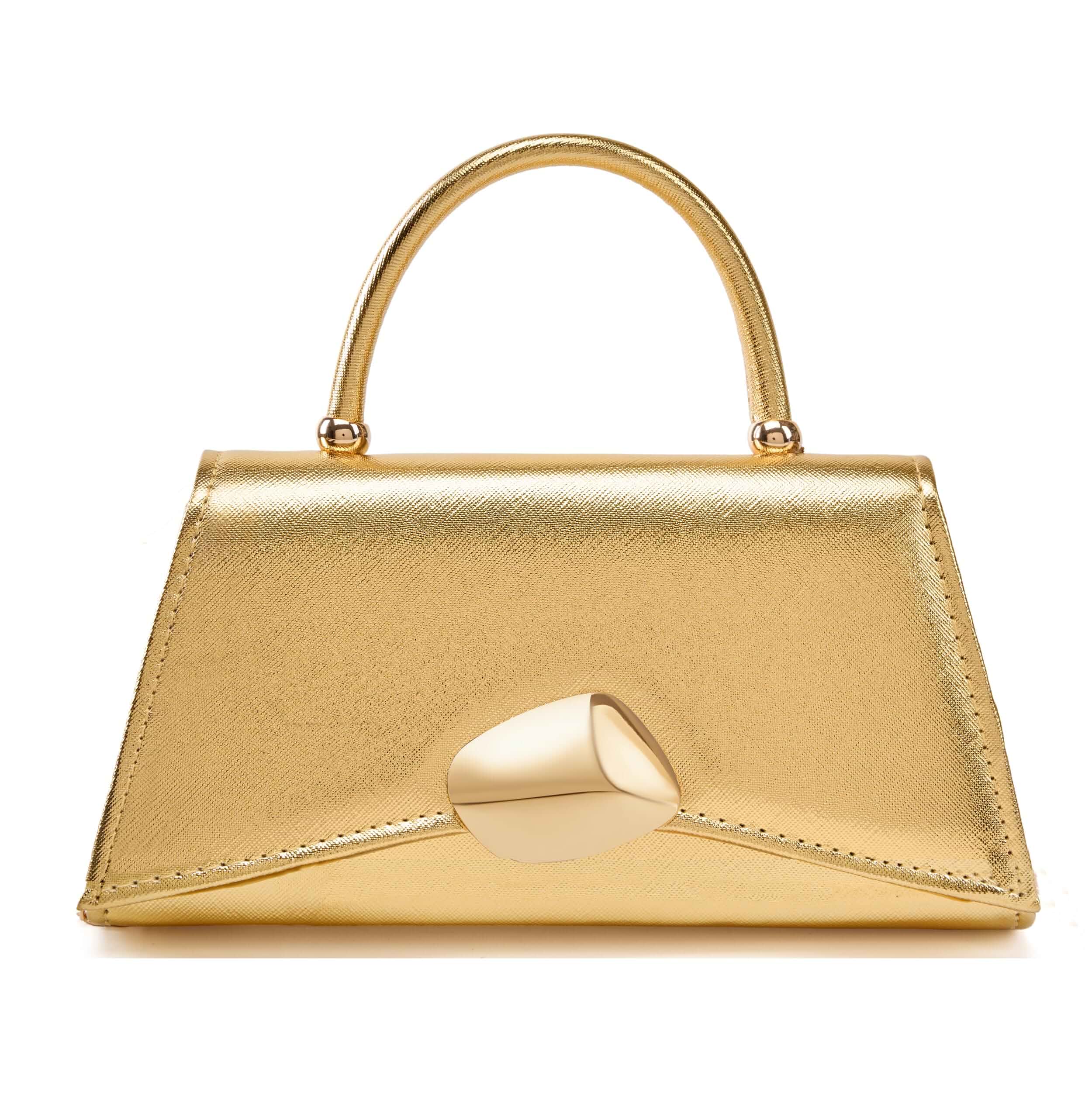 MUDUO Elegant Textured PU Leather Top Handle Bag, Fashion Gold Metal Clasp Handbag for Women Daily & Party Use
