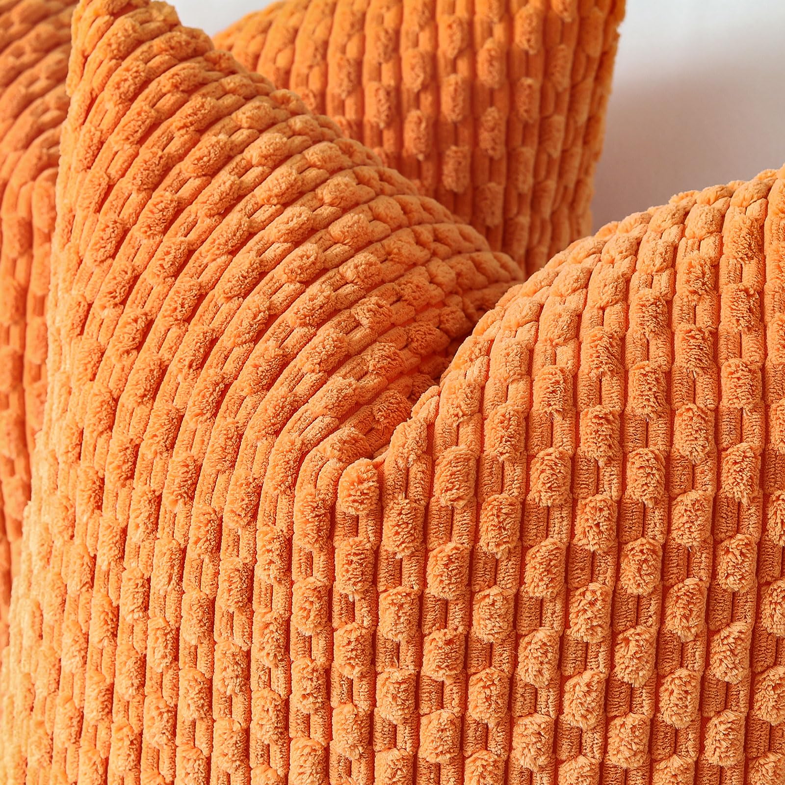 Sungeek Set of 2 Orange Soft Corduroy Decorative Cushion Covers Boho Striped Throw Pillow Covers for Sofa Couch Living Room Patio Farmhouse Home Decor Pillowcases 45x45cm - Image 2