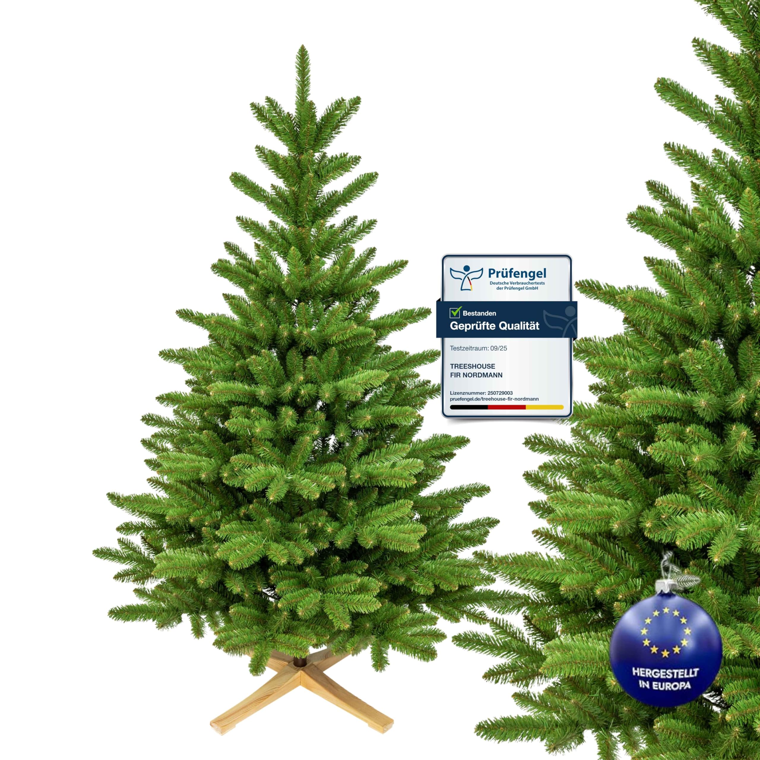 Künstlicher Weihnachtsbaum 180cm Nordmanntanne I Tannenbaum Künstlich inkl. Holzständer und Aufbewahrungstasche I Hochwertige Äste aus PVC I Dichte Nadeln I Hergestellt in der EU