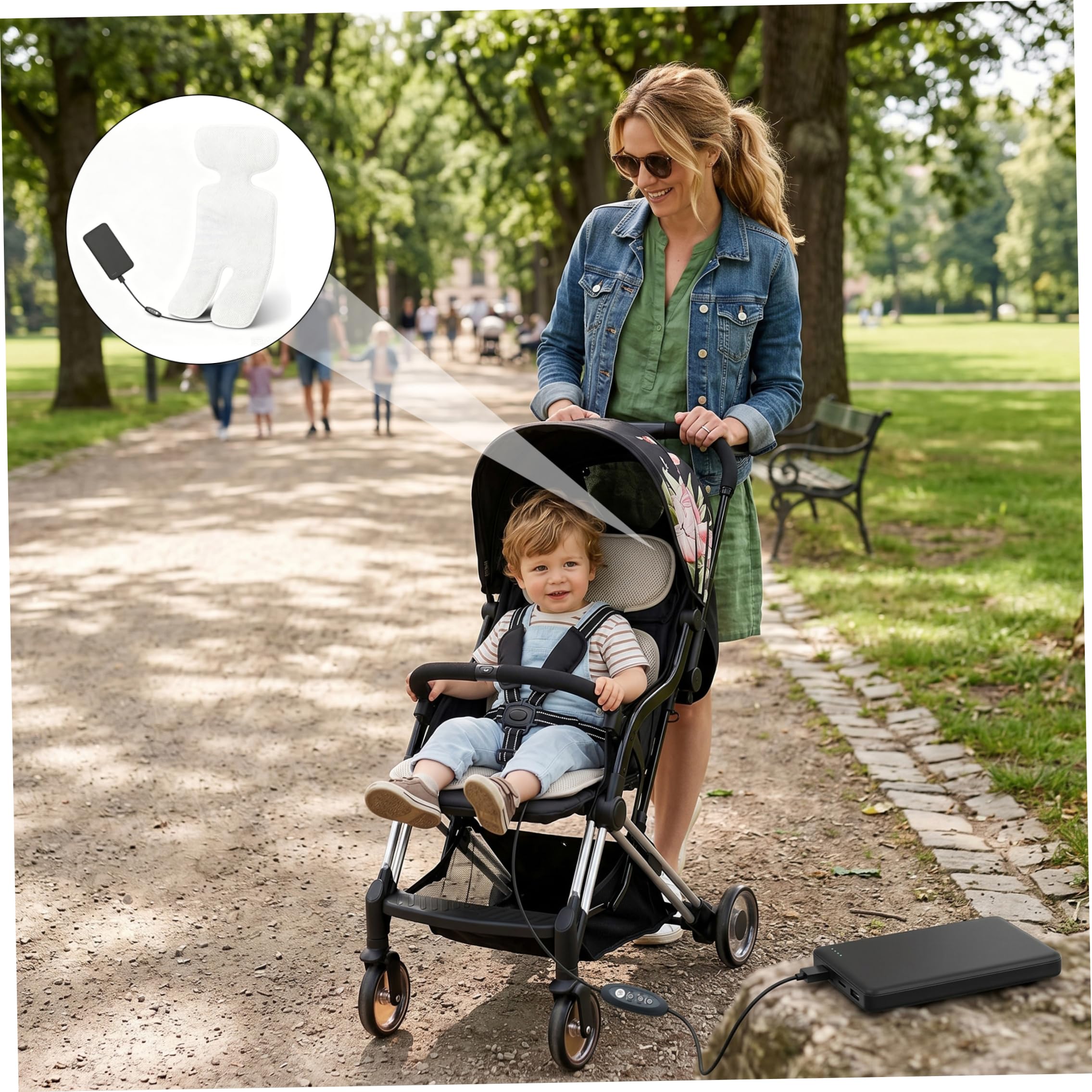 Almohadilla de enfriamiento para asiento de coche, 4 ventiladores, almohadilla de enfriamiento para cochecito, cojín de ventilación para cochecito con 3 velocidades, transpirable, lavable, elemento
