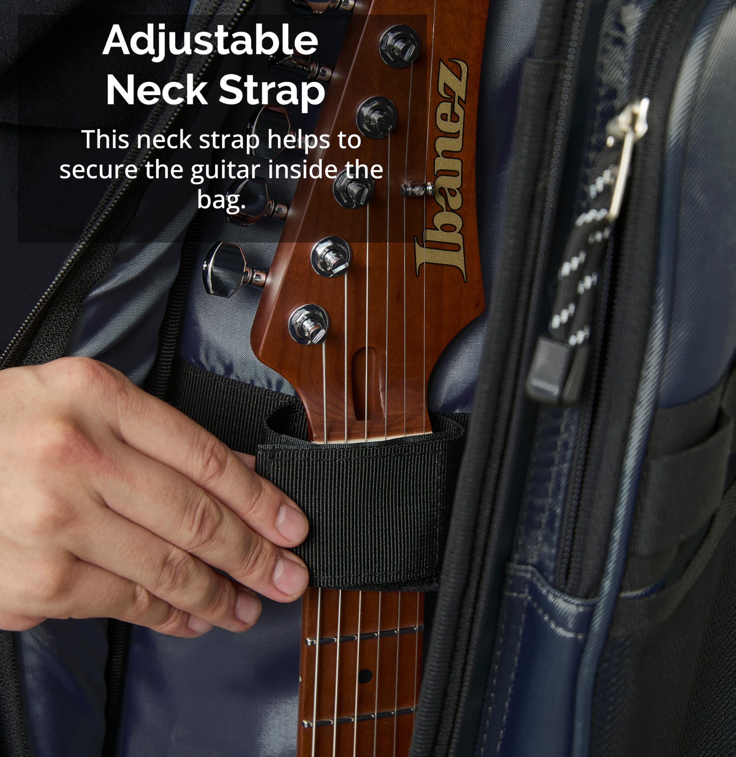 Ibanez IGB651-NB Powerpad Funda de Transporte para Guitarra Eléctrica - Funda Blanda Ligera Acolchada con Pared Lateral de protección, Bolsillos para Accesorios y Correas de Mochila Cómodas