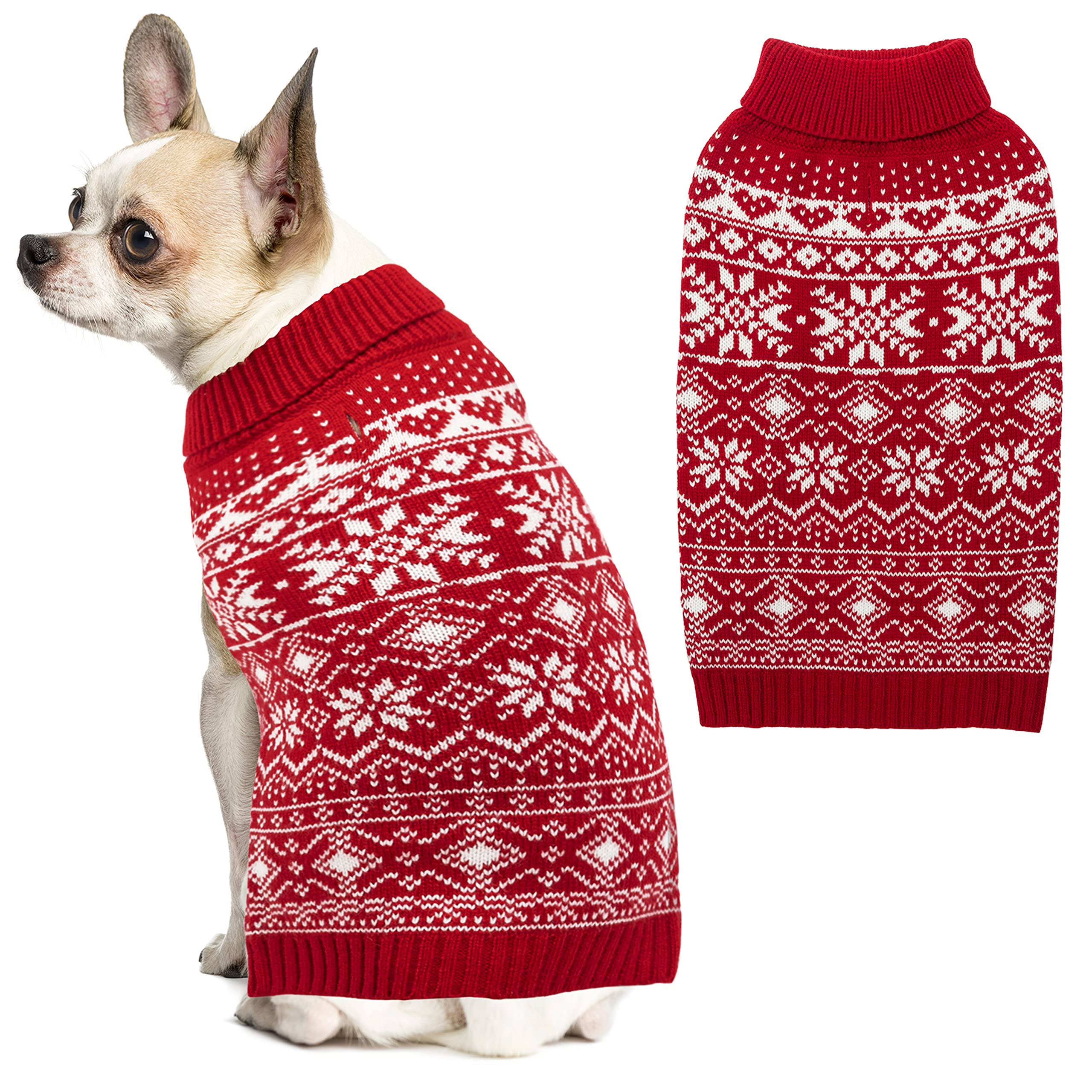 ABFEKIEA Dog Sweater Christmas, Winter Warm Pet Clothes for Small Medium Large Dogs, Cute Snowflake Pattern Turtleneck Dog Pullover Sweater Knitwear