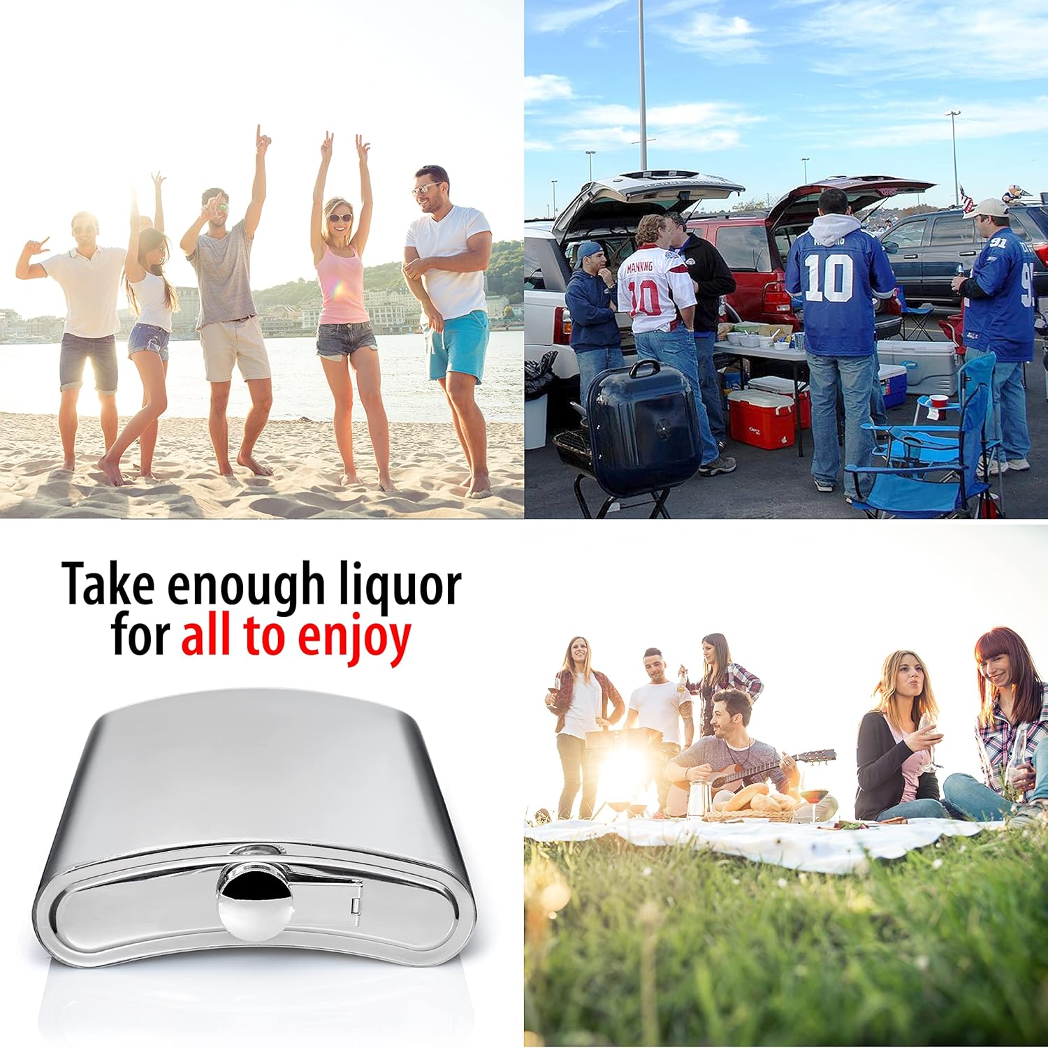  | Maxam Stainless Steel Flask, Lightweight Drinking Hip Flask with a Screw-On, Leak Proof Lid, Polished Silver, 8 Ounce Capacity: General Sporting Equipment: Flasks