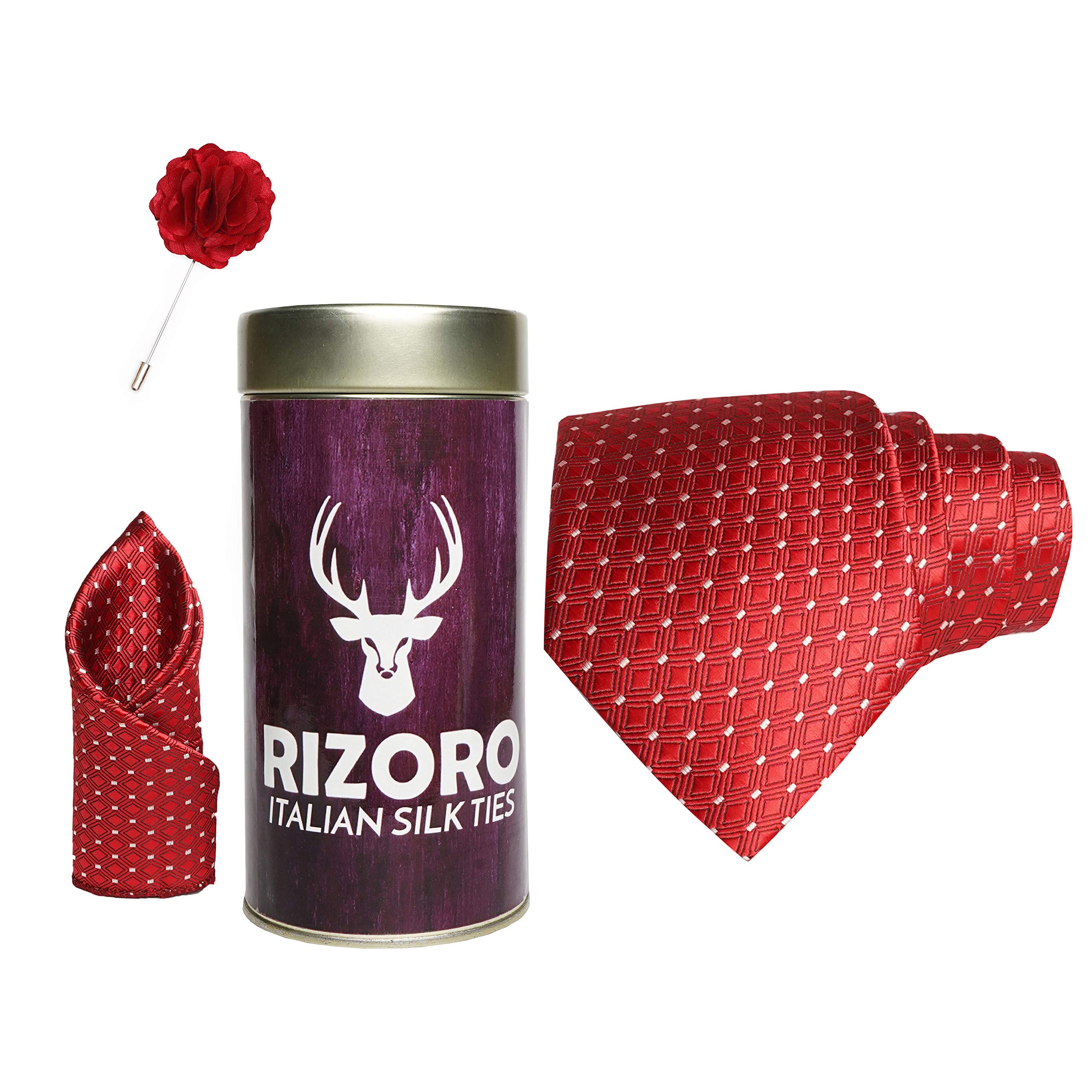 Mens Plaid Dotted Silk Necktie Gift Set With Pocket Square & Brooch Pin Formal Tie Combo (A13RT, Free Size)-image-49