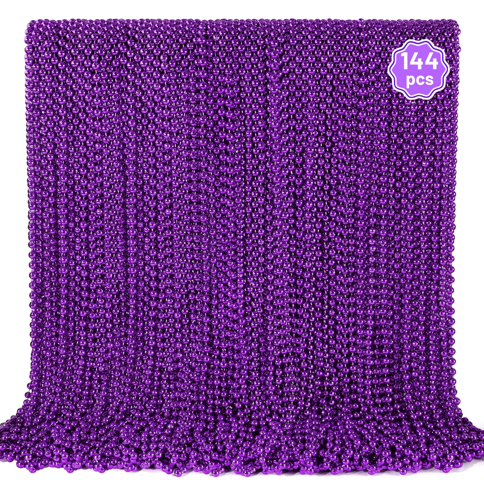 YAXINRUI 144 PCS Purple Bead Necklace, Purple Mardi Gras Beads, Halloween Beads Necklaces, 33 Inch Round Beaded Necklace Costume Necklace for Mardi