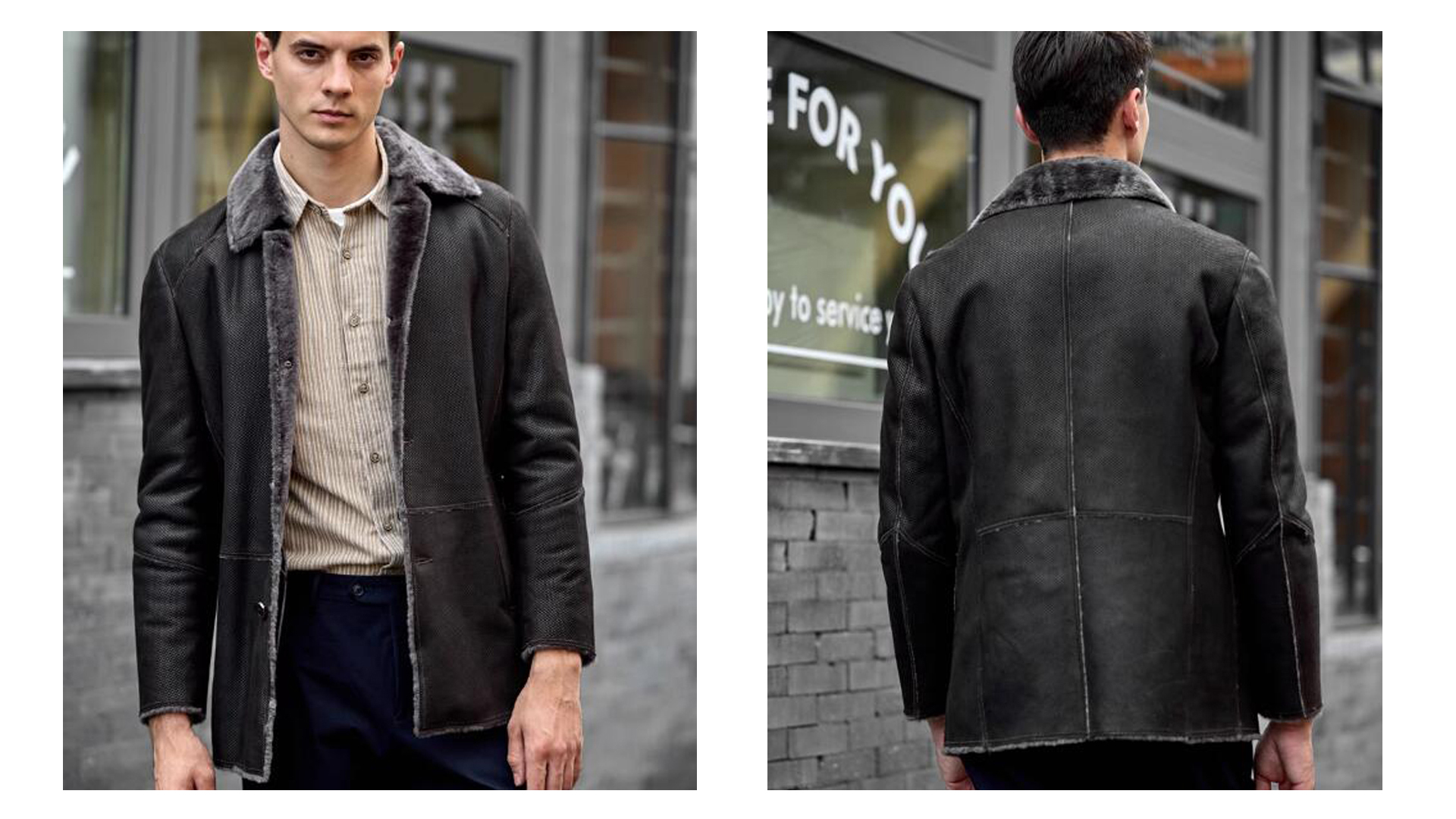 Denny&Dora Turkish Lightweight Merino Men's Shearling Lapel Jacket