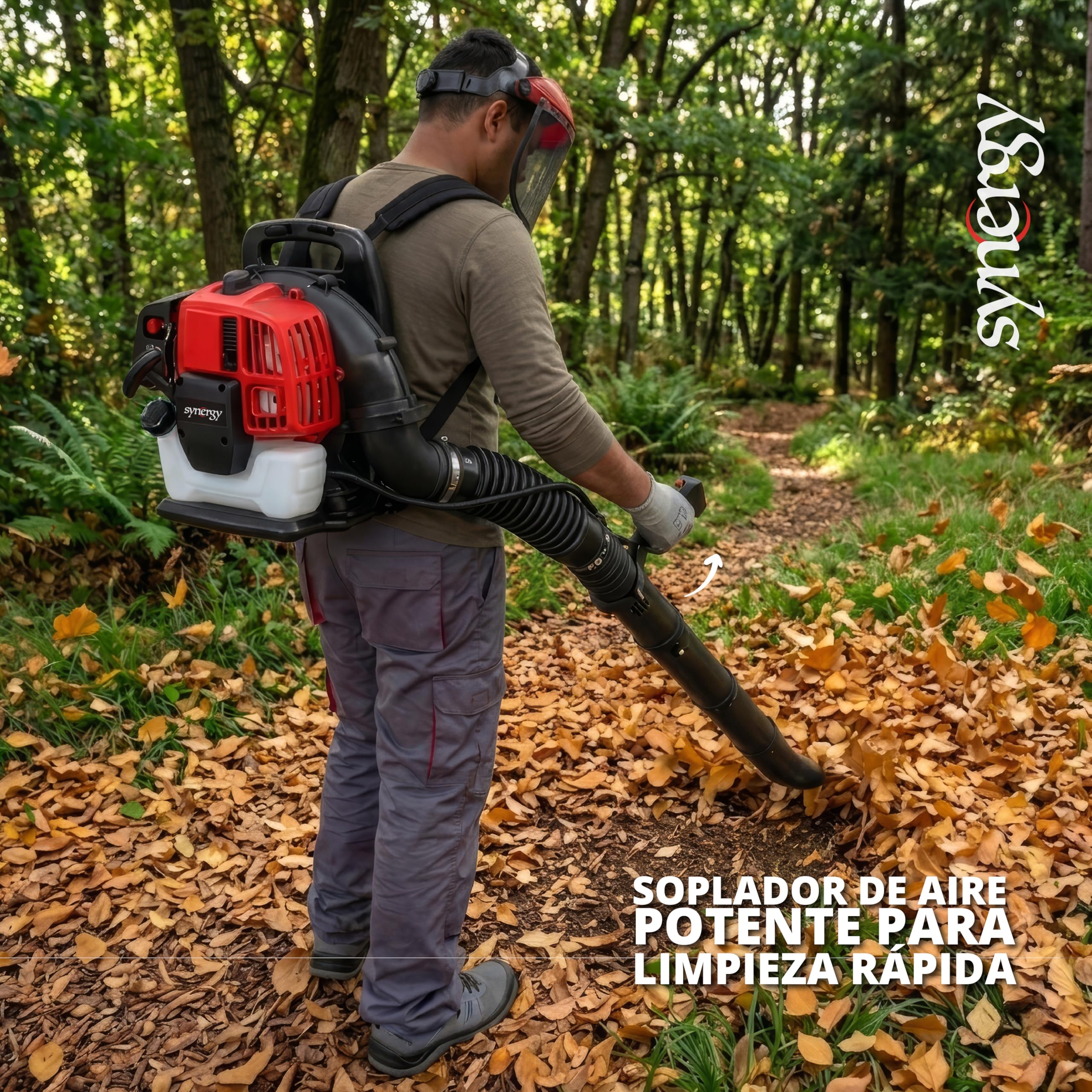 Soplador de Hojas Gasolina 43cc de Mochila – soplador de Aire Potente con Motor 2 Tiempos 1,6cv y Arranque fácil – Ideal para Jardines, ergonómico y Limpieza de caudal.