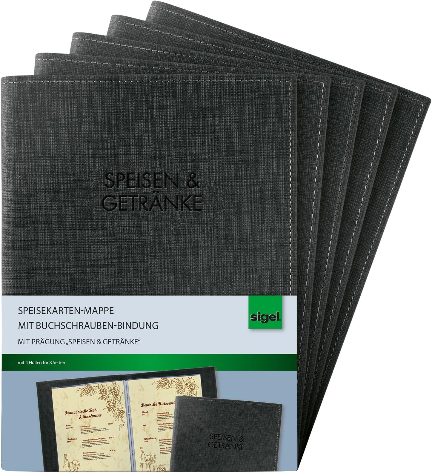 Sigel Menu Folder with Book Screw with Imprint, 5 Items a5