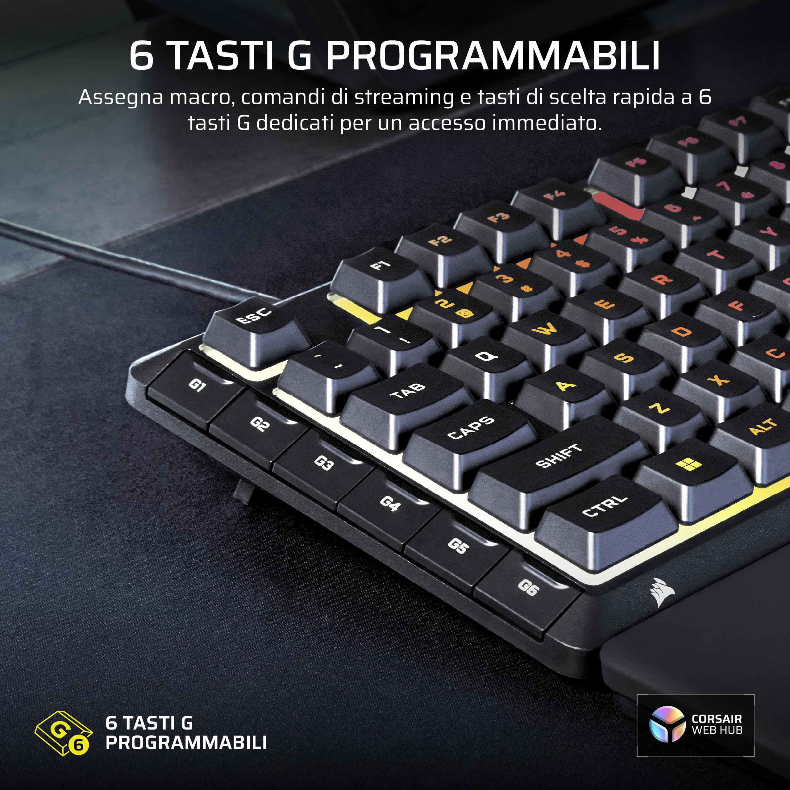 CORSAIR SKIFF 100 PLUS Tastiera da Gioco RGB Cablata Silenziosa – IT, Nero