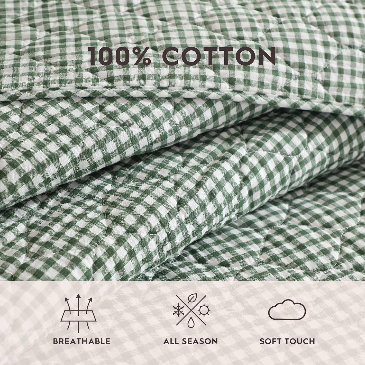 Laura Ashley - Full/Queen Quilt Set, Pre-Washed Cotton Bedding with Matching Sham, Lightweight for Year Round Use, Oeko-Tex Certified (Gracies Gingham Green)