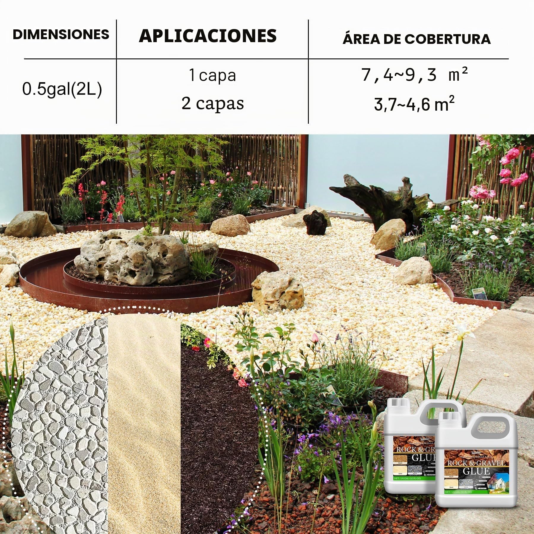 Aglutinante de Grava, 2L Estabilizador de Grava para Paisajismo, Jardinería y Senderos - Listo para Usar, Adhesivo Piedras para Fijador Grava, Corteza, Caucho y Piedras, No Tóxico y Duradero
