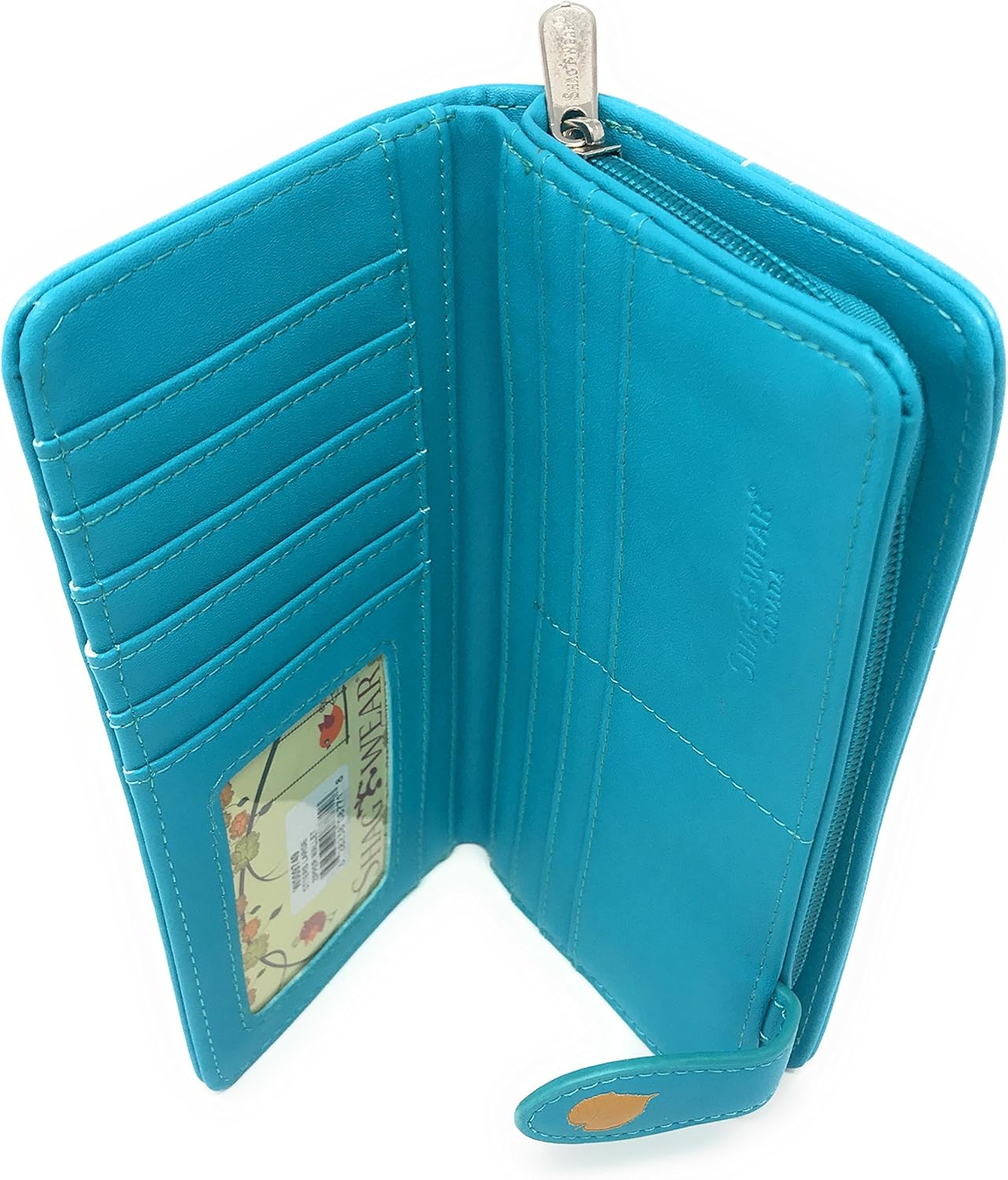 Shag Wear Otter Large Wallet Vegan Faux Leather Wildlife River Design Clutch with Card Slots Bill Compartments ID Window Zippered Coin Pocket 7" Teal