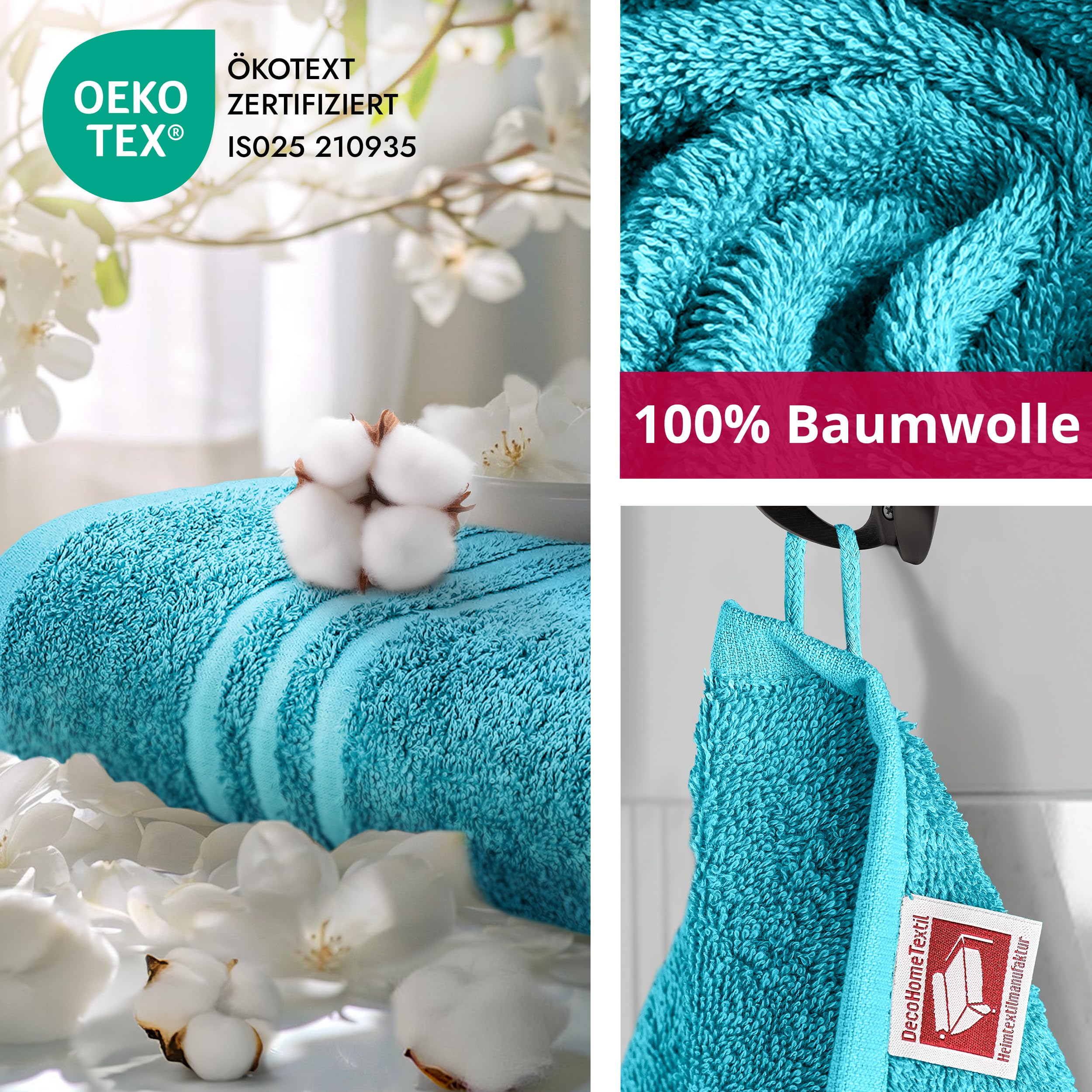 DecoHomeTextil Juego de 6 toallas de invitados, 30 x 50 cm, color turquesa, 100% algodón, de alta calidad, suaves y absorbentes | 100% algodón, rizo de alta calidad, suave y absorbente