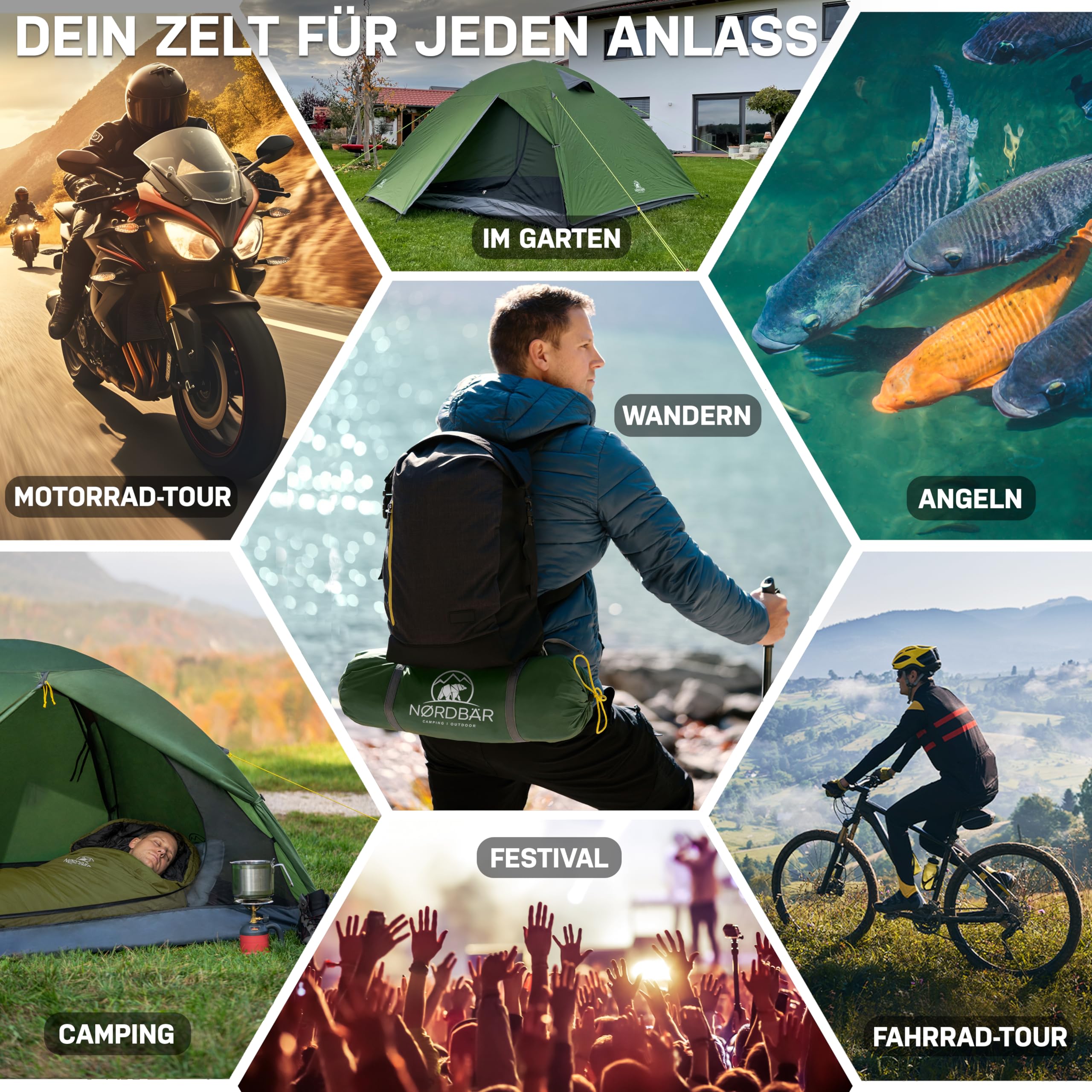 NORDBÄR® Zelt Ultraleicht & wasserdicht für 1-2 oder 3-4 Personen | Outdoor Zelt für Camping, Trekking oder Festival | Trekkingzelt, Campingzelt, Wanderzelt