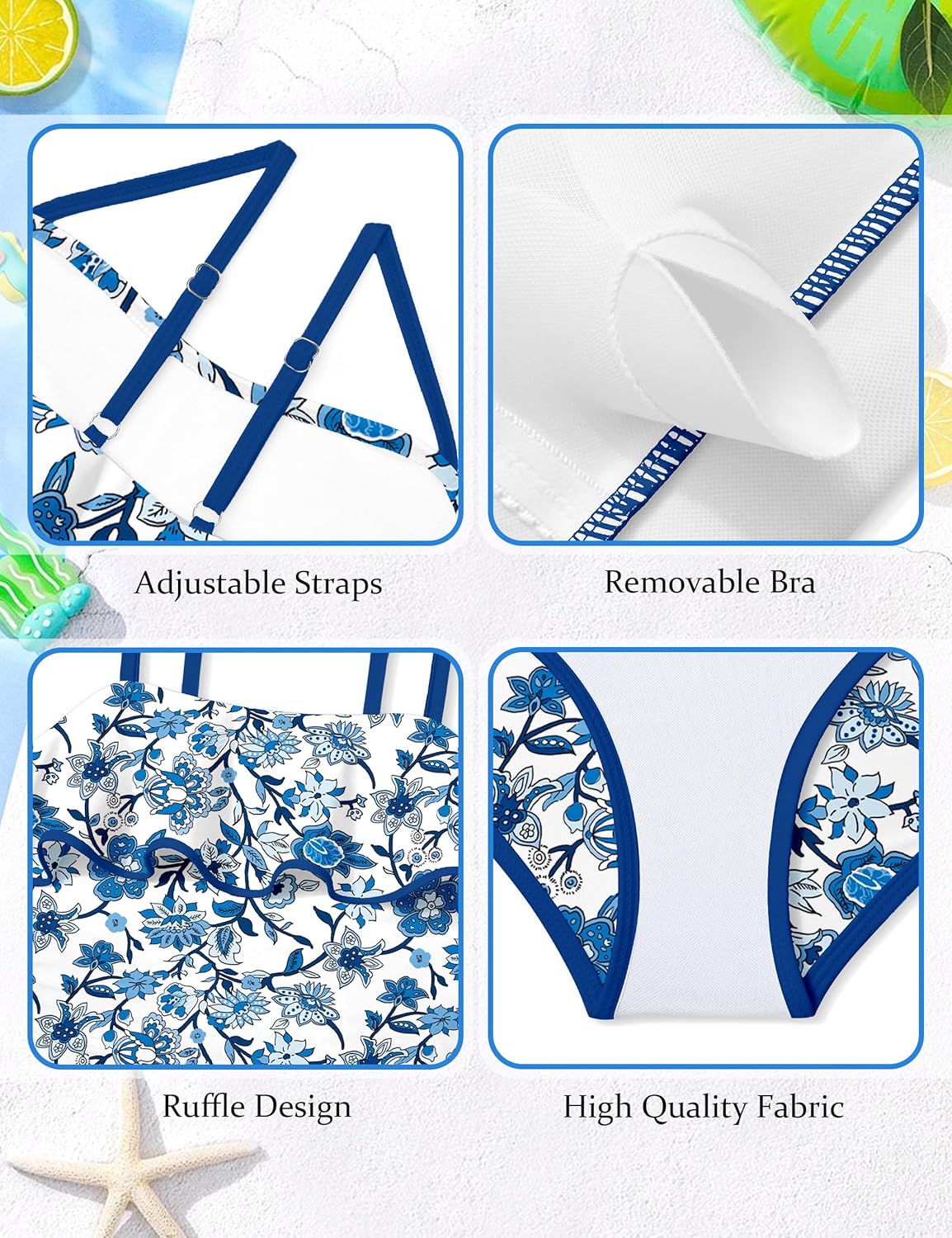 Girls Swimsuit Ruffle One Piece Swimsuits Solid Color Bathing Suit for Teens Contrast Trim Swimwear 9-16Y with Padded - Image 5