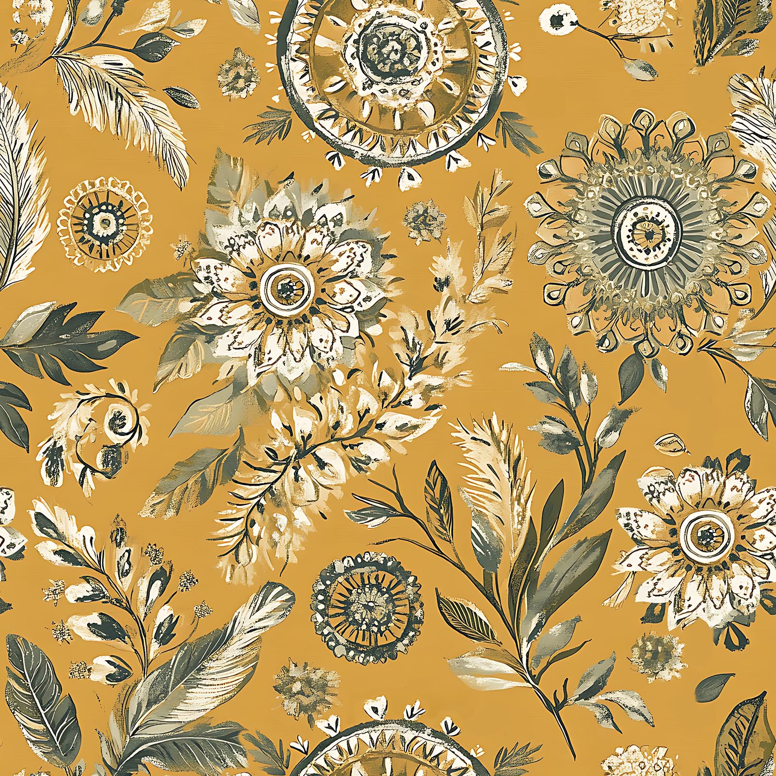 FunStick 44.5CMx9M Papel de Pared Autoadhesivo para Dormitorio Baño Amarillo Anaranjado Papel Armario Adhesivo Floral Tropical Impermeable Vinilos para Muebles Flores Hojas Amarillo Vinilo Pared Salon