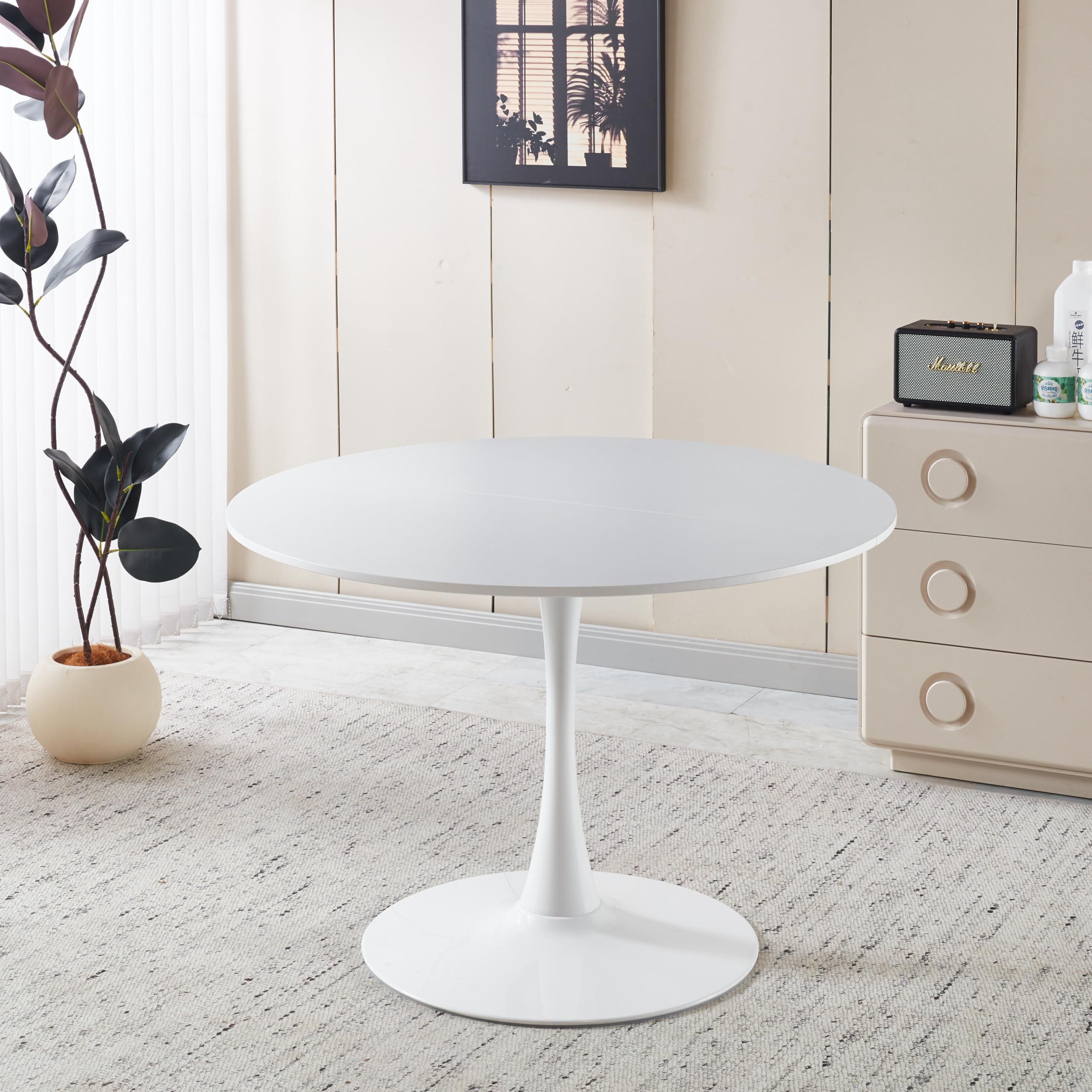 Nevoc 42-inches White Round Dining Table, Modern Tulip Kitchen Table with Thickened Tabletop & Sturdy Pedestal Base, Tulip Shape Table for Small