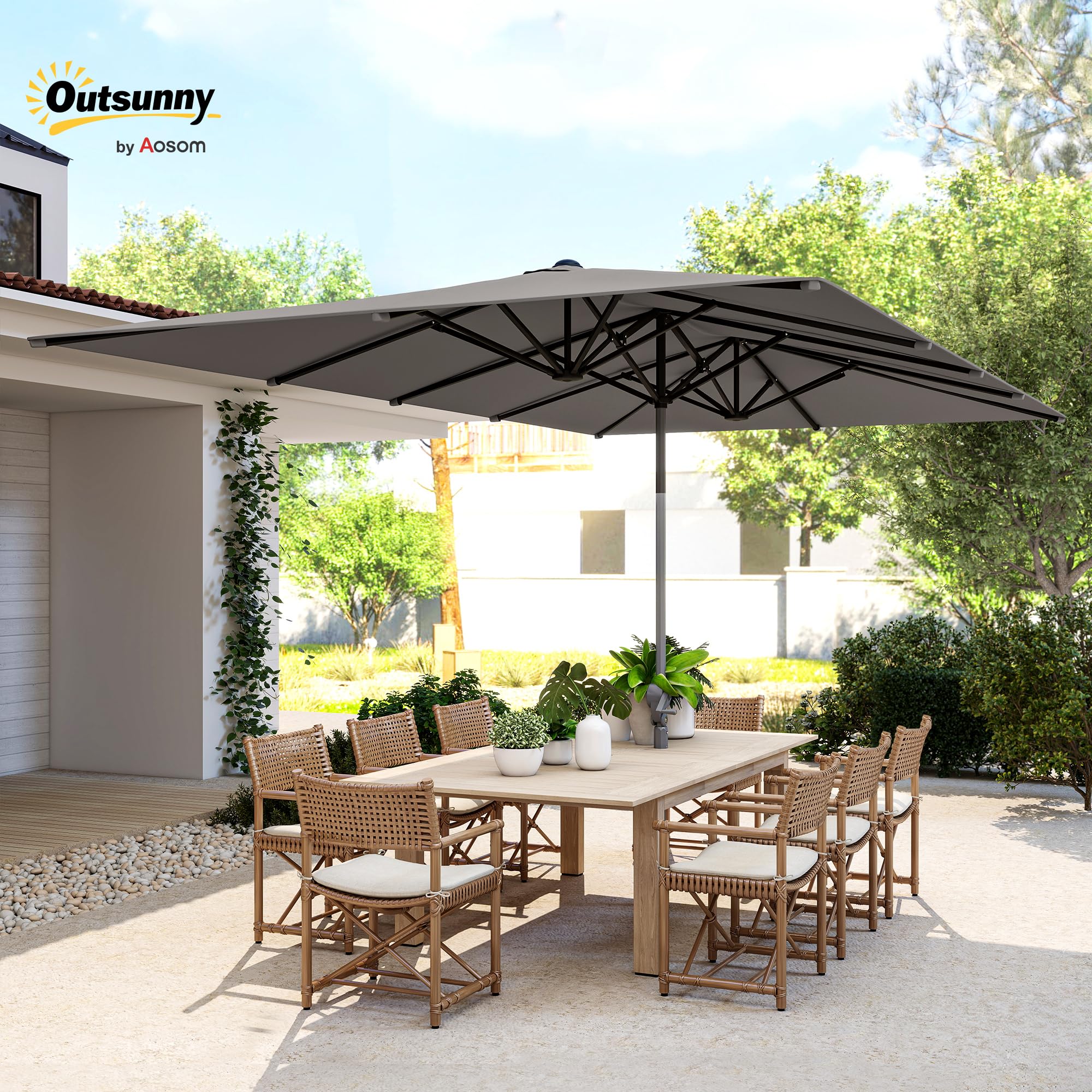 Parasol de Jardin Extérieur Double Rectangulaire 451 x 264 cm Gris Foncé