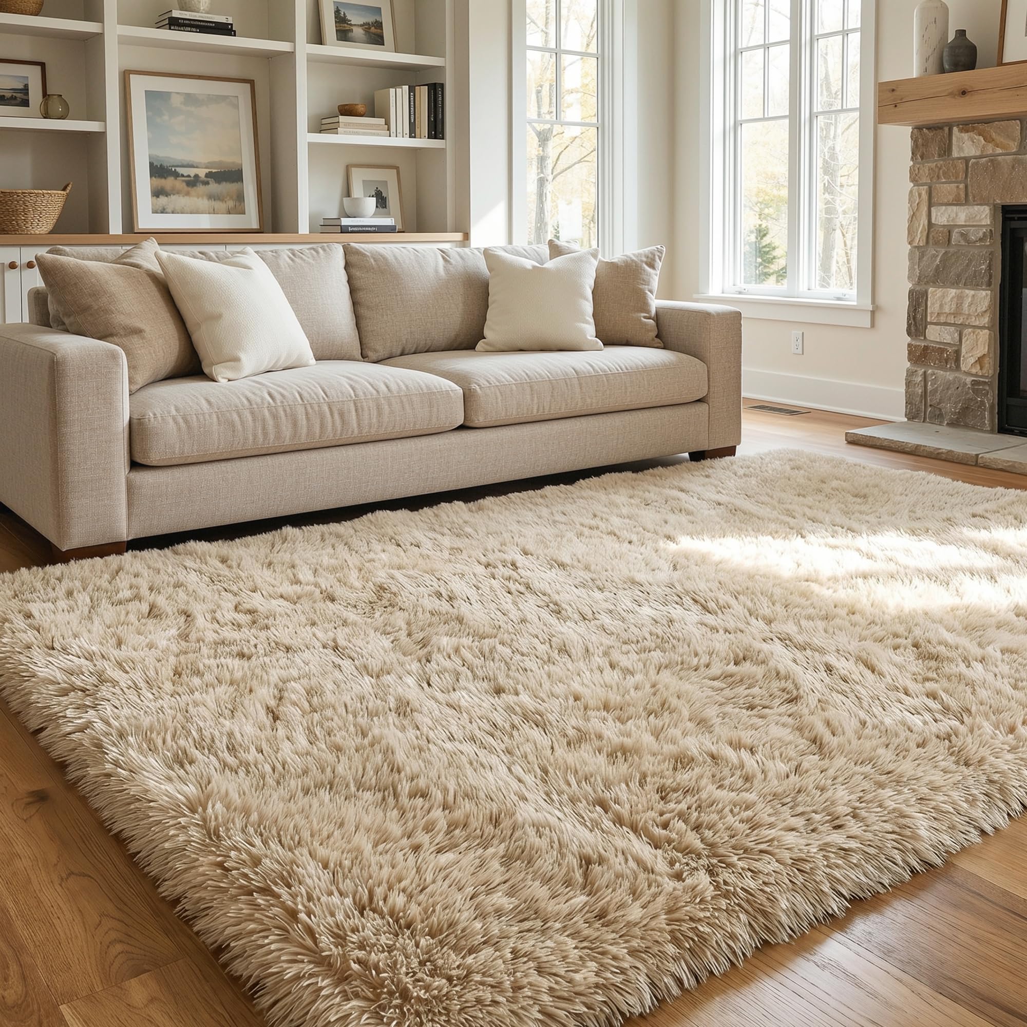 BEIMO Hochflor Teppich Flauschig Beige Teppich Wohnzimmer 160x230 Teppiche Schlafzimmer Anti-Rutsch Bettvorleger Teppiche Weich rutschfest für Kinderzimmer