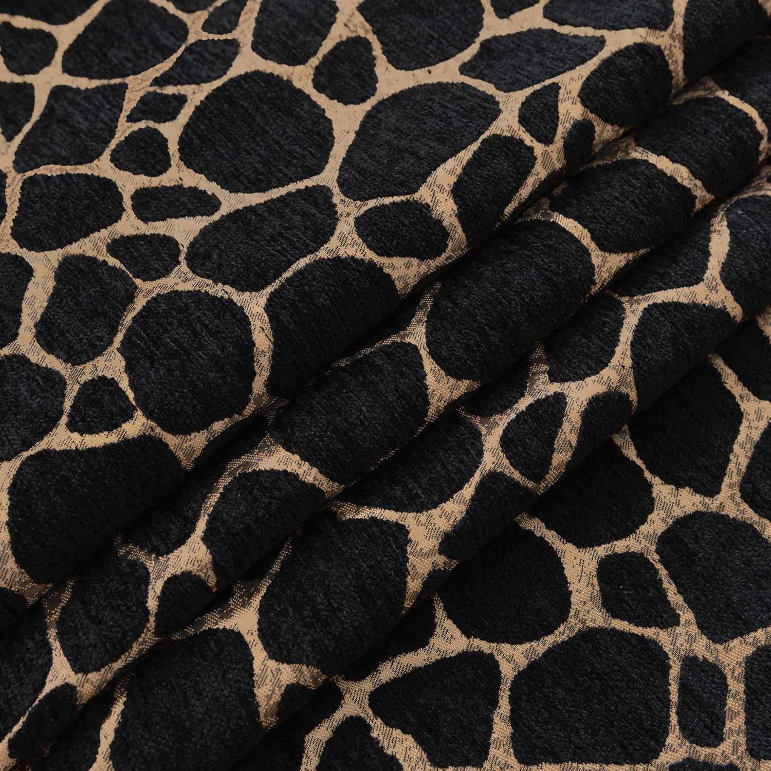 Giraffe Print Valance Curtains for Living Room, Luxury Animal Jacquard Window Valances with Tassels, Safari Chenille Rod Pocket Short Curtain 1 Panel for Bedroom Kitchen(54"x18",Black&Gold)