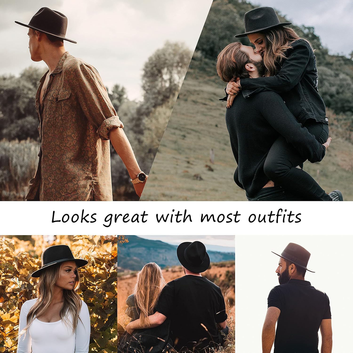 Gossifan Fedora Hats for Men Wide Brim Panama Hat with Classic Belt-B Belt Black at  Men’s Clothing store