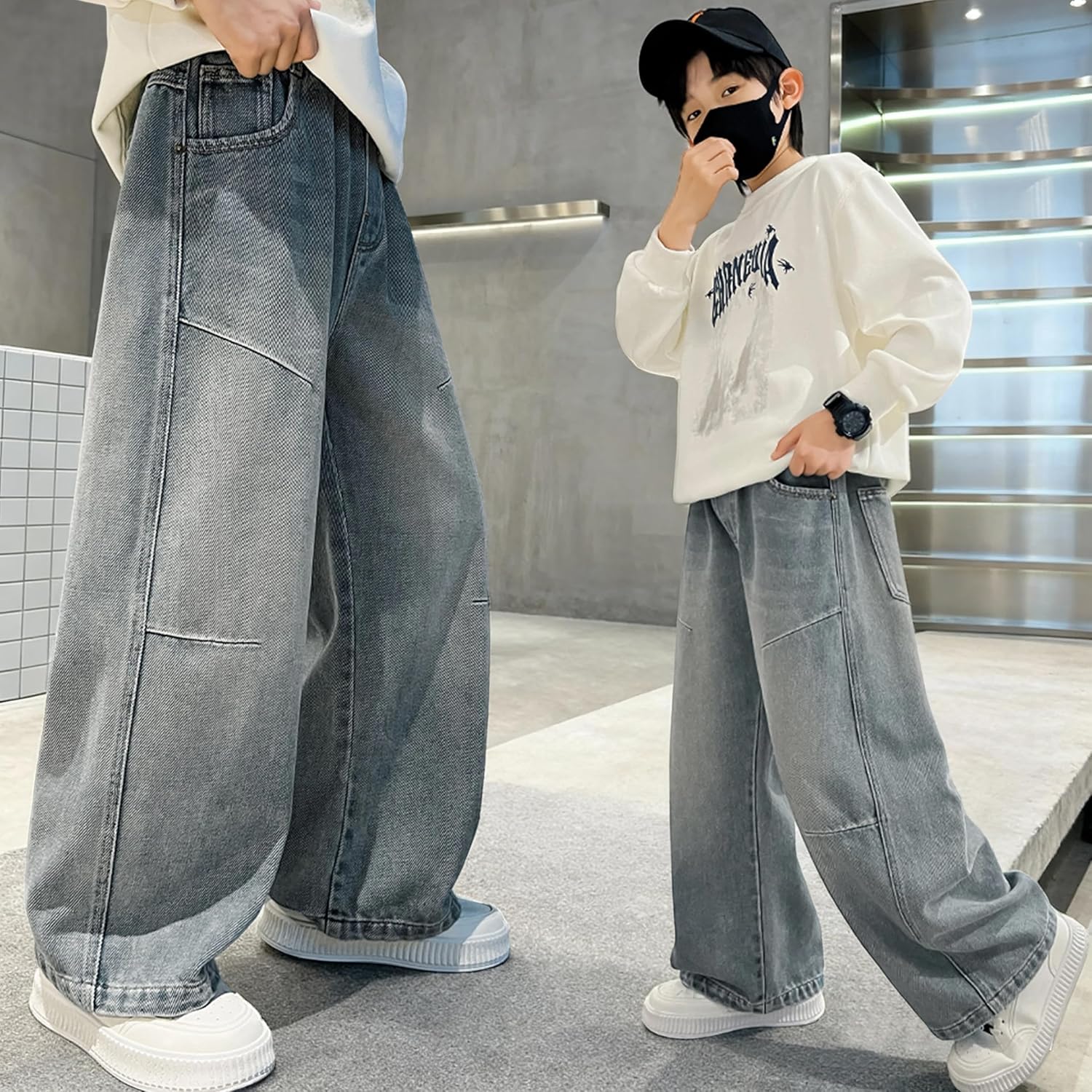 Rolanko Boys Baggy Jeans, Wide Leg Elastic Waist Denim Pants Loose Fit Trousers Vintage Y2K Streetwear - Image 4